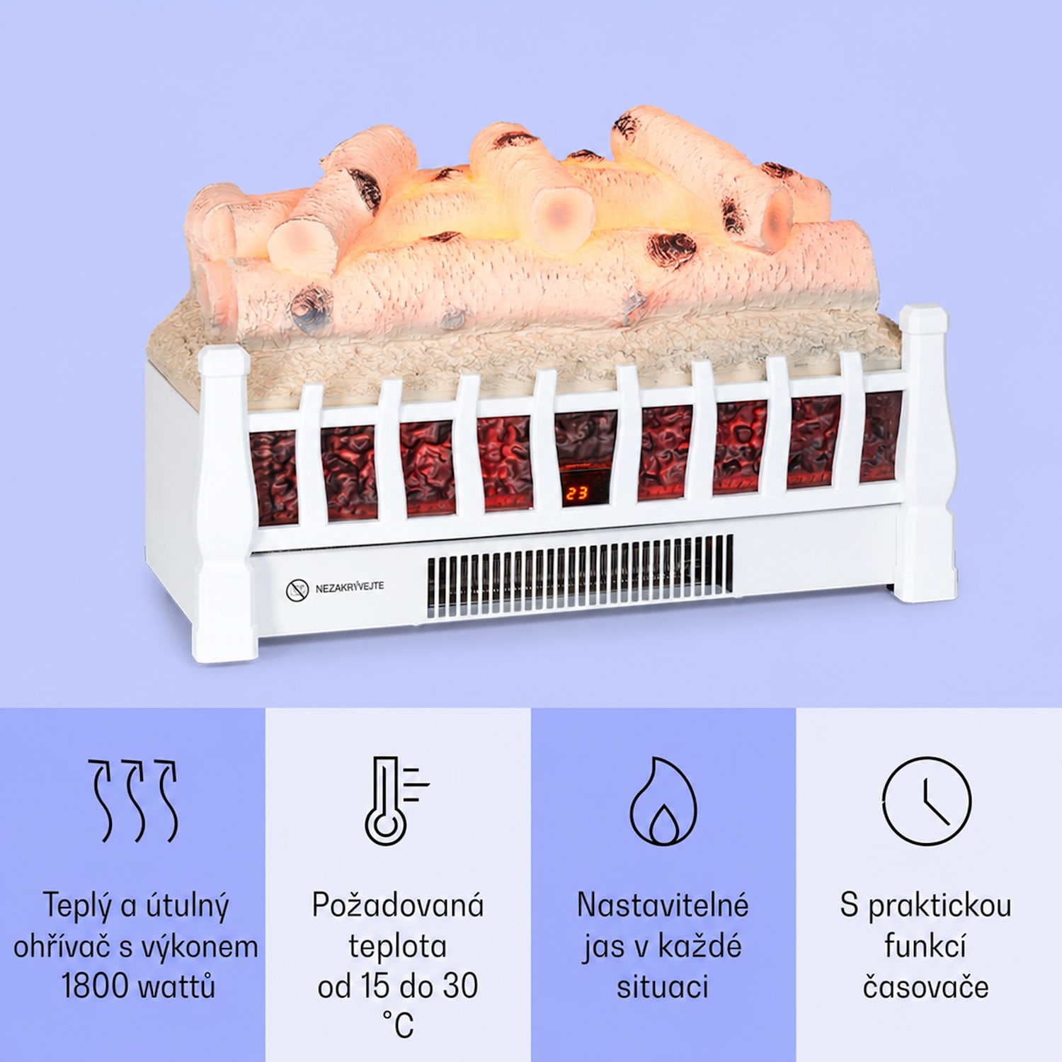 Kamini FXL 2G, elektrický krb, krbová vložka, 1800 W, 3D LED iluze plamene, bílý Bílá
