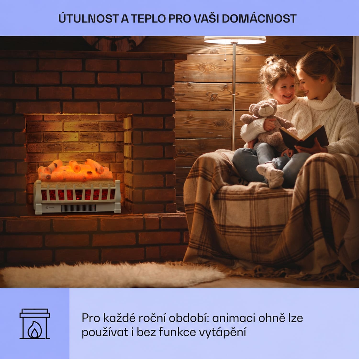 Kamini FXL 2G, elektrický krb, krbová vložka, 1800 W, 3D LED iluze plamene, bílý Bílá