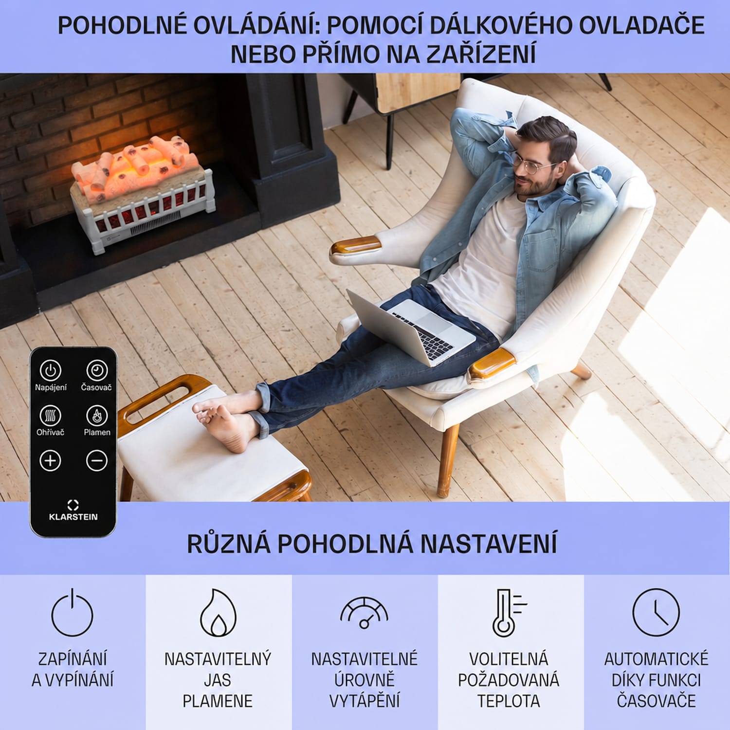 Kamini FXL 2G, elektrický krb, krbová vložka, 1800 W, 3D LED iluze plamene, bílý Bílá