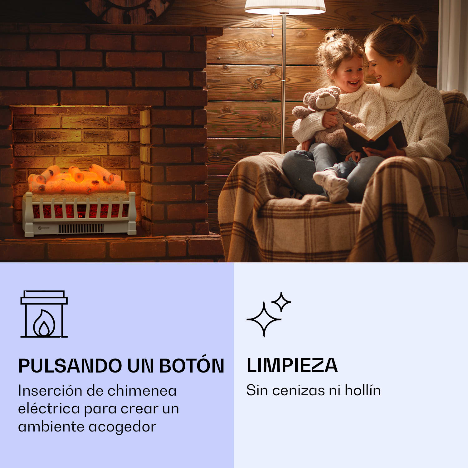 Chimenea eléctrica Kamini FXL 2G 1800 W ilusión de llamas LED 3D 