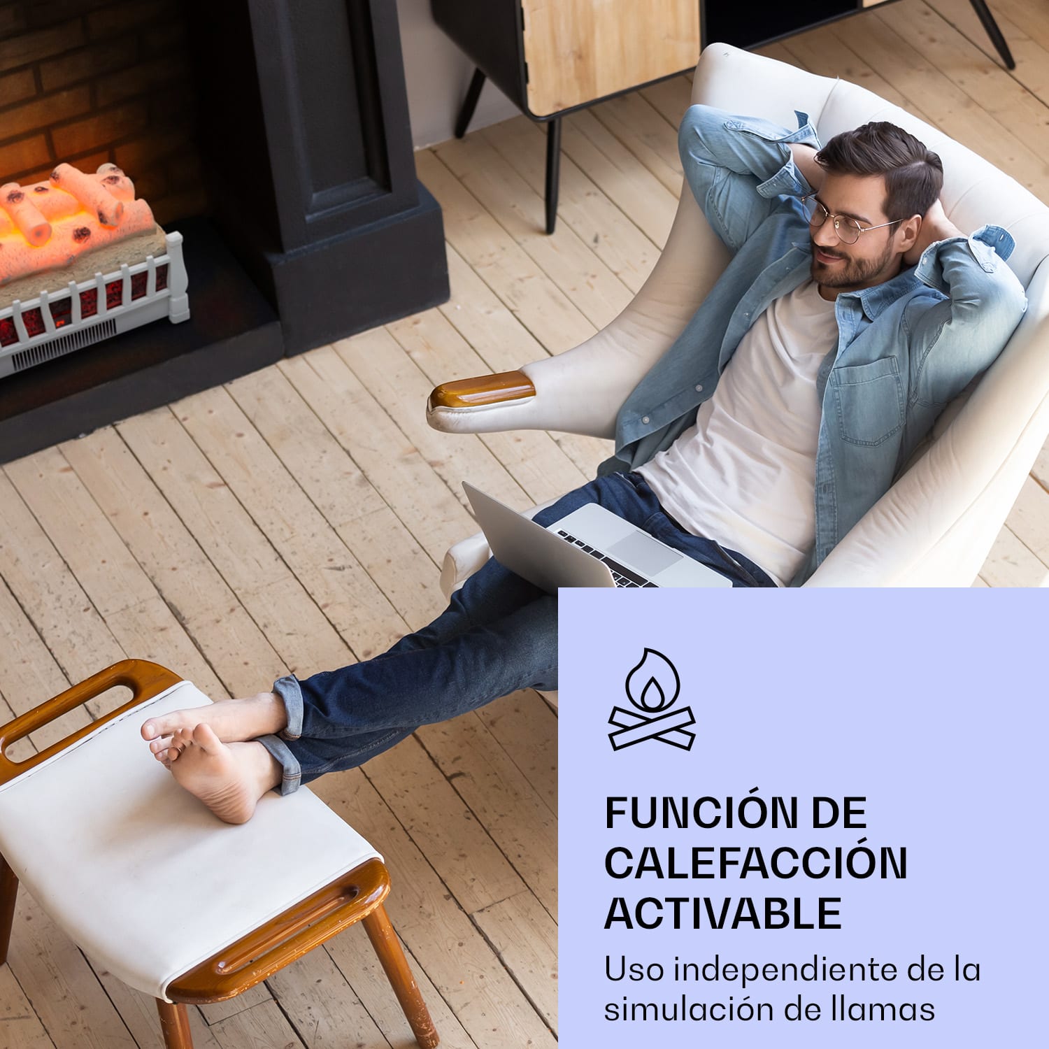 Chimenea eléctrica Kamini FXL 2G 1800 W ilusión de llamas LED 3D 