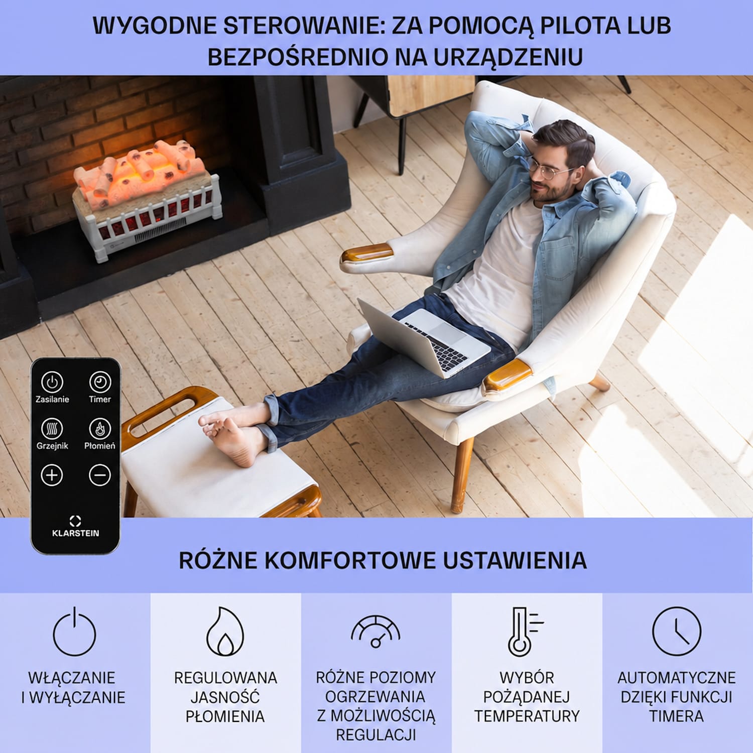 Kamini FXL 2G, kominek elektryczny, wkład kominkowy, 1800 W, iluzja płomienia LED 3D Biały