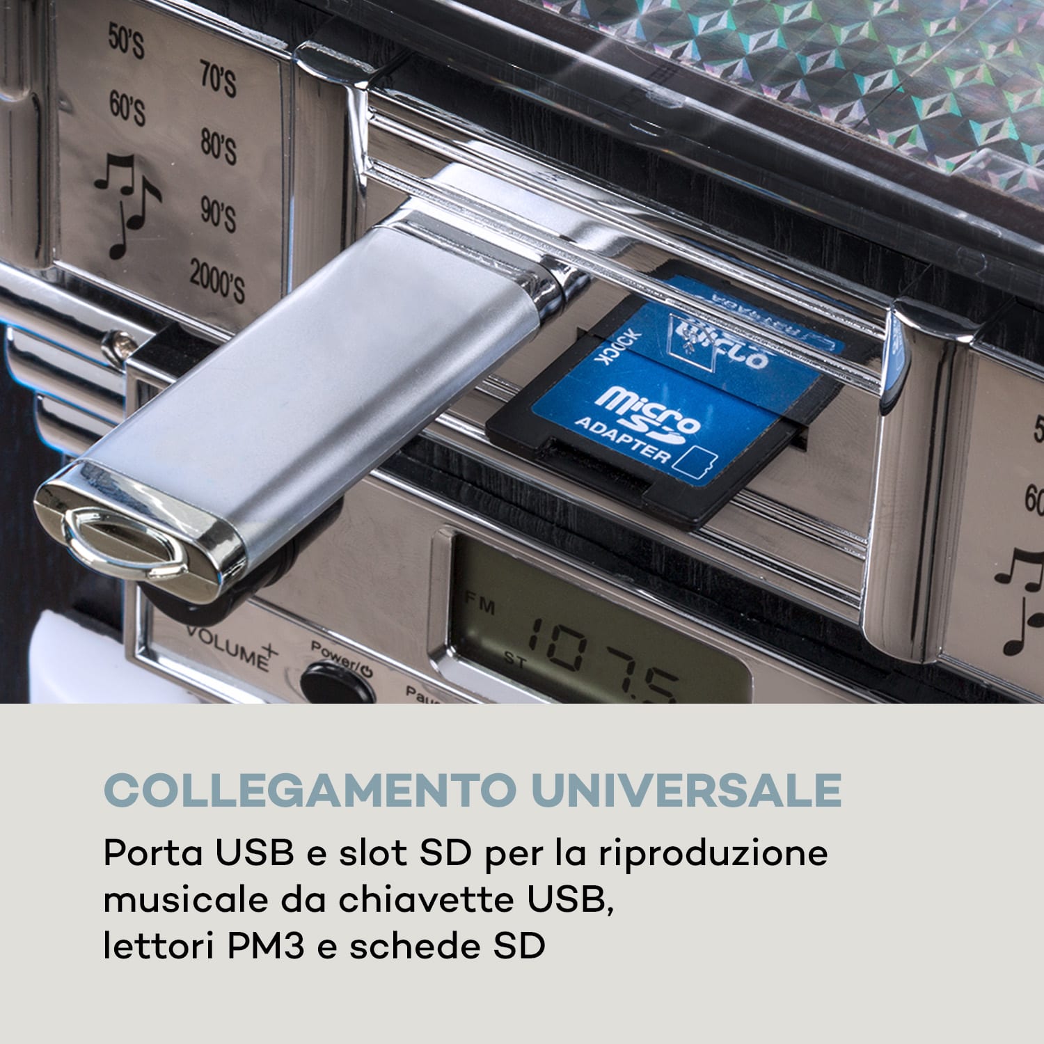 Arizona DAB+ jukebox, BT, radio DAB+/FM, USB, SD, MP3, lettore CD 