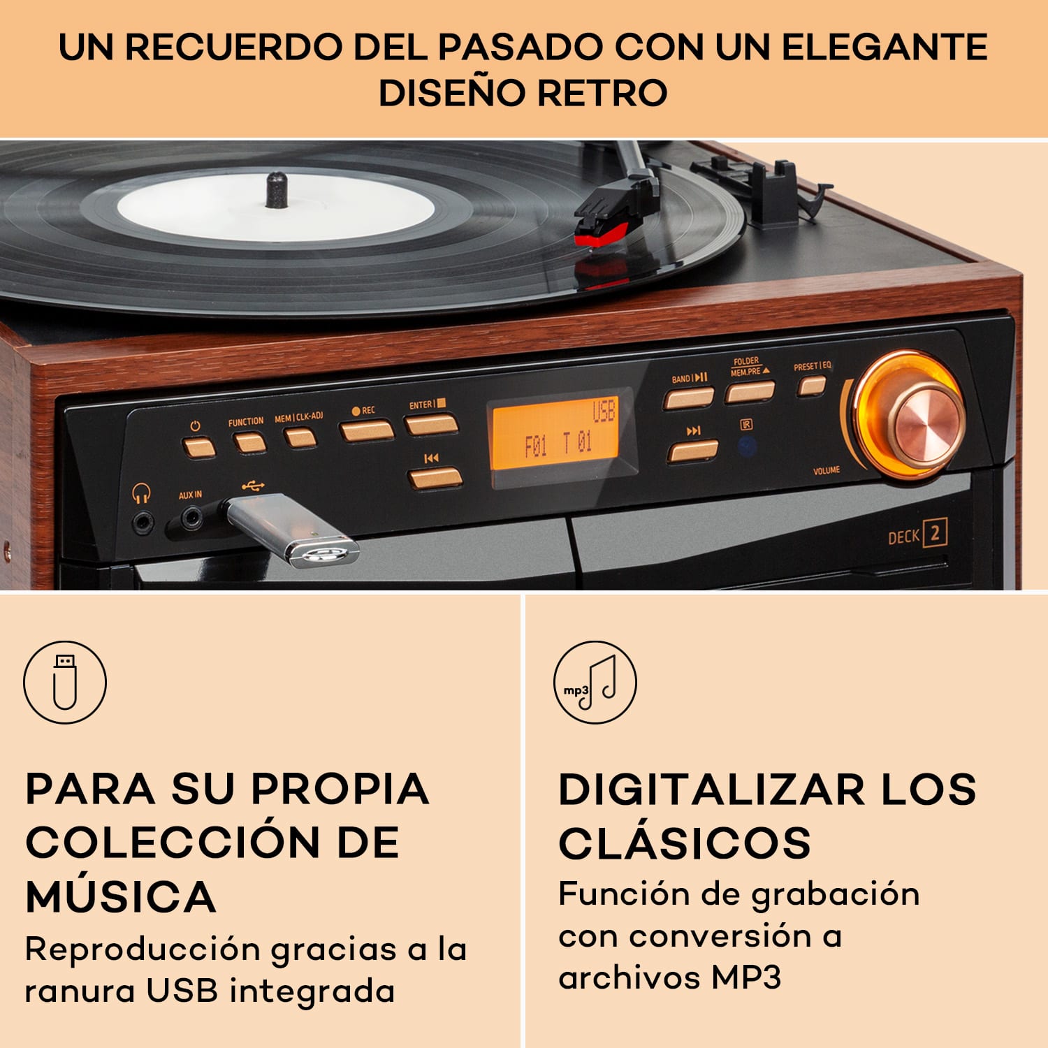 388-DAB+ Equipo estéreo 20 W máx. Vinilo CD Casete Bluetooth FM/DAB+ USB SD 