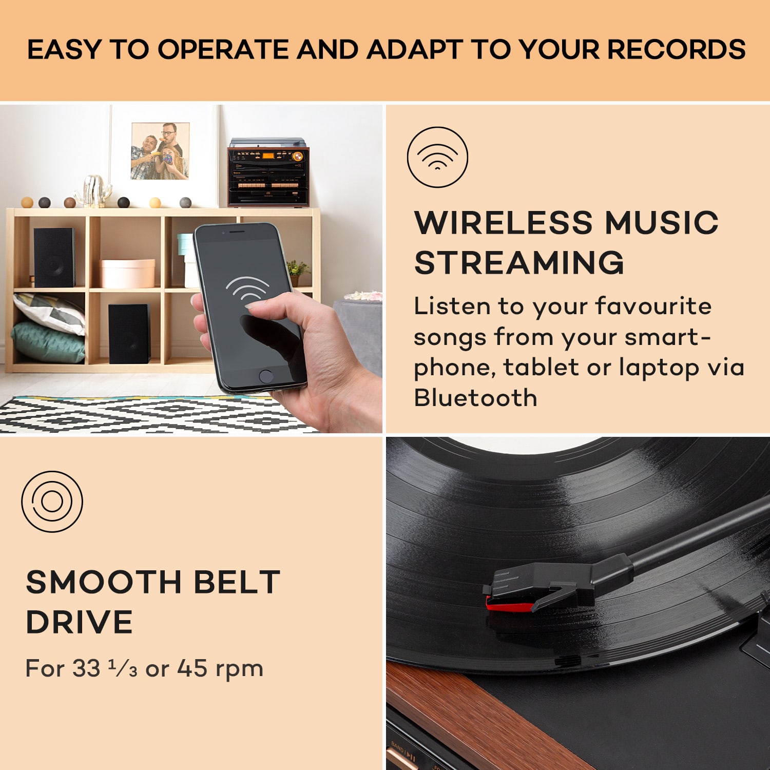 388-DAB+, стерео система, 20W макс., винилови плочи, CD, касети, BT, FM/DAB+, USB 