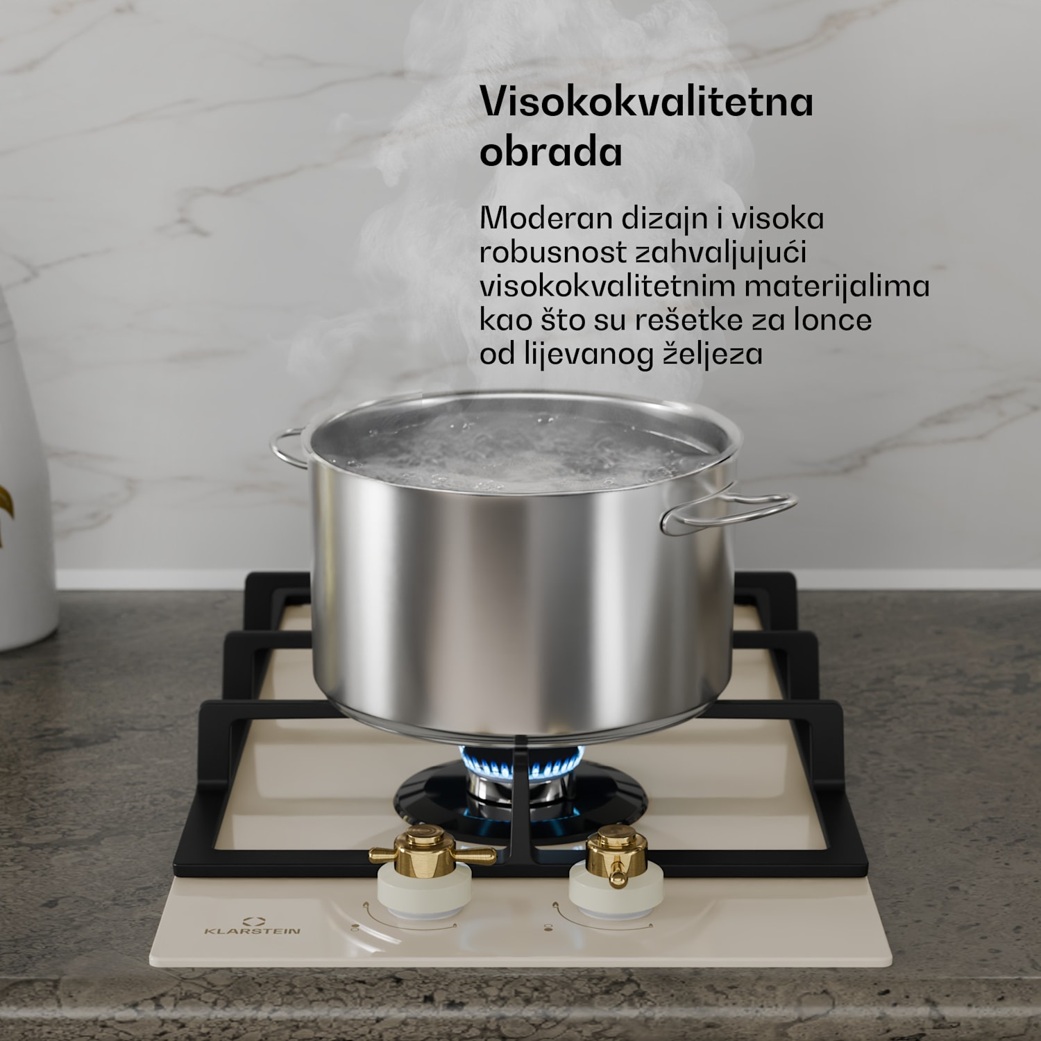 Victoria Domino, plinska ploča za kuhanje, 2 Sabaf plamenika, staklokeramička ploča, retro dizajn 30 cm | Staklo | Krem