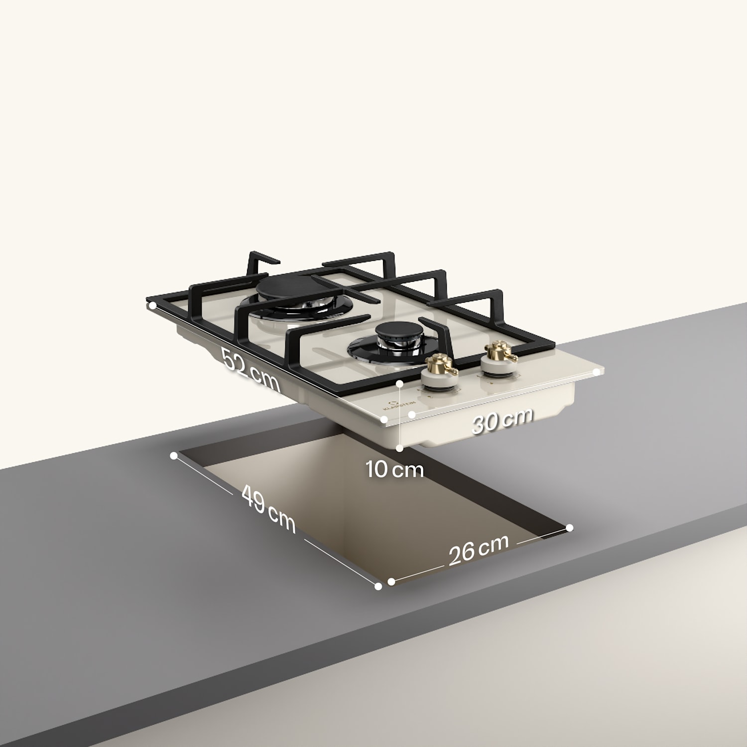 Victoria Domino, plinska ploča za kuhanje, 2 Sabaf plamenika, staklokeramička ploča, retro dizajn 30 cm | Staklo | Krem