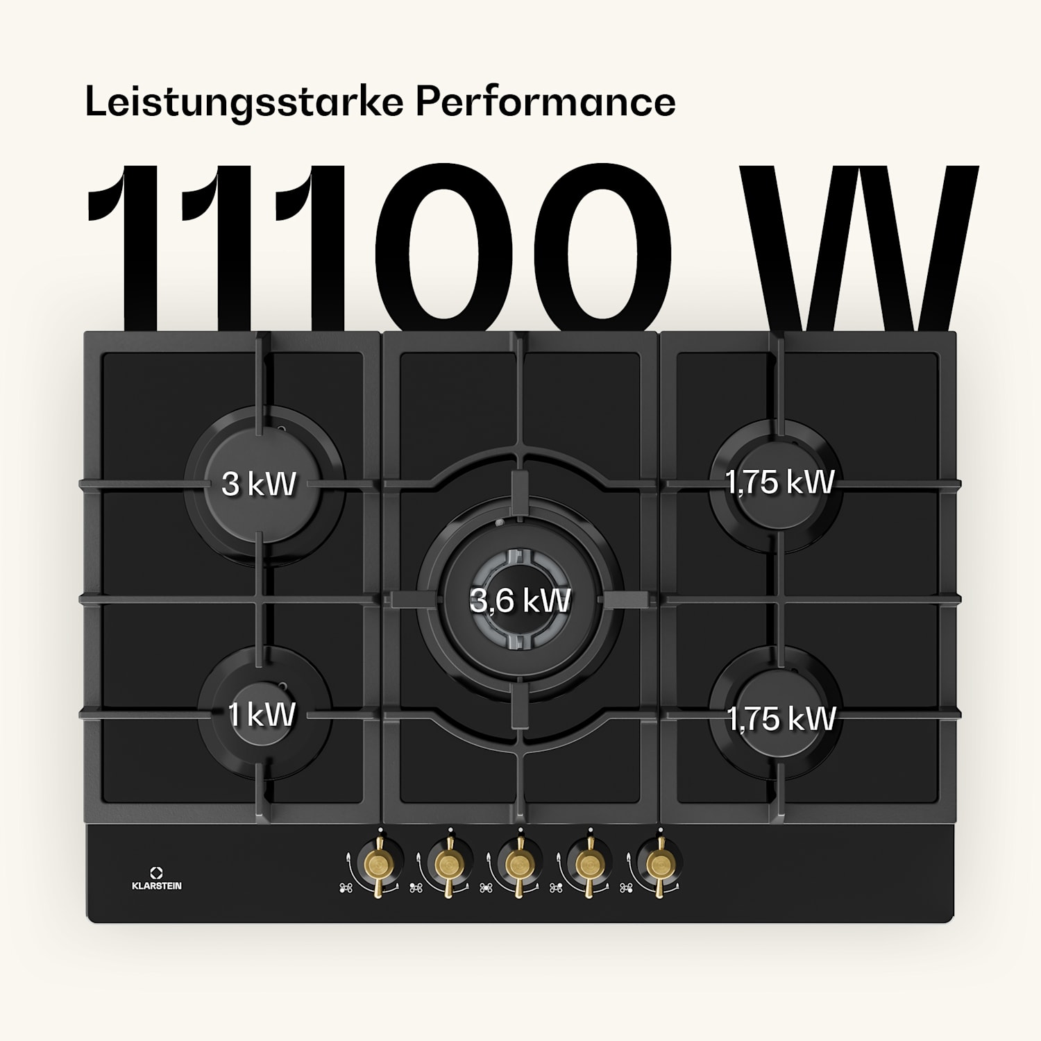 Victoria 5 - Piano cottura a gas, 5 fuochi, bruciatori Sabaf, vetroceramica, look rétro  75 cm | Vetro | Nero