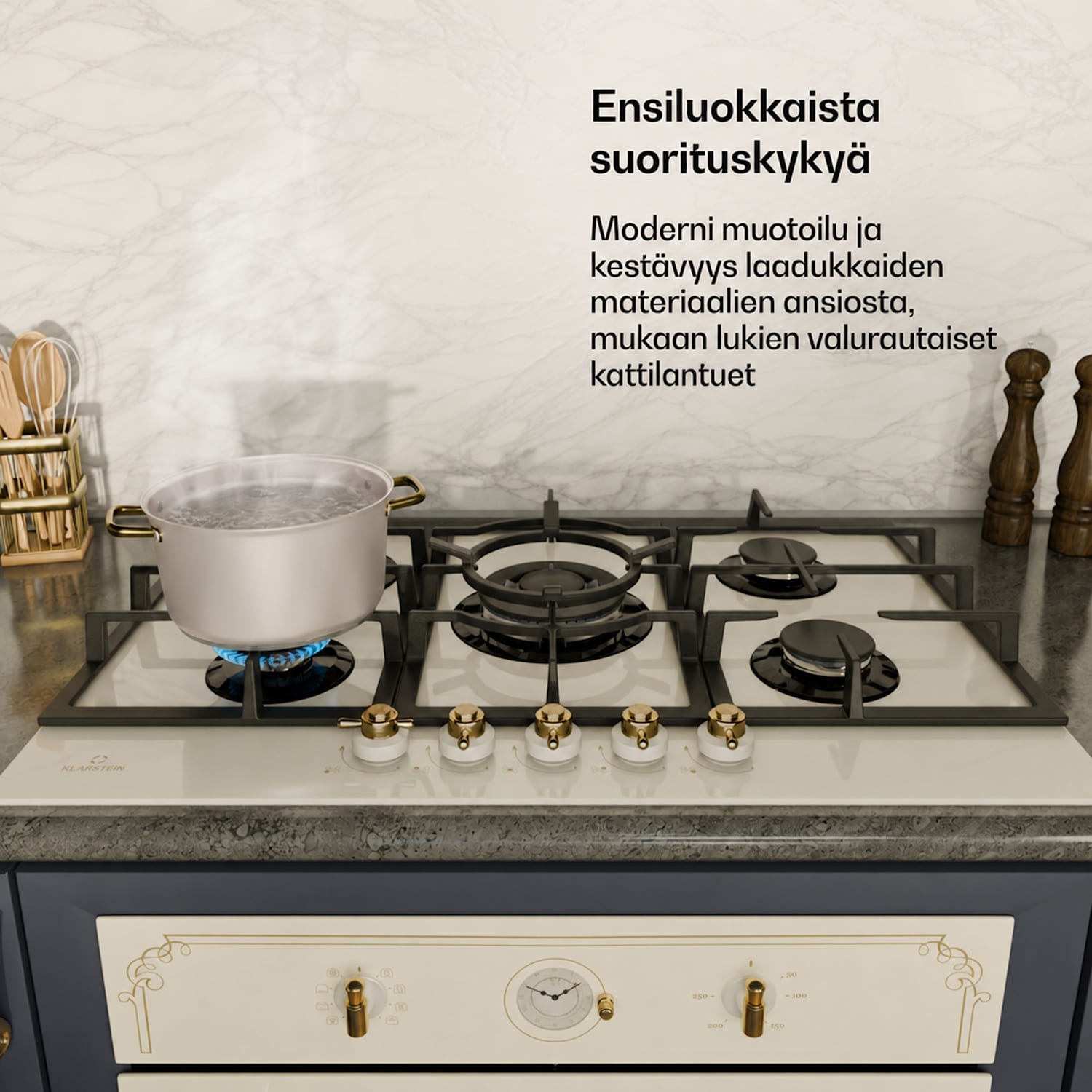 Victoria 5 kaasuliesi 5-liekkinen Sabaf-polttimet keraaminen retro-look 75 cm | Lasi | Kerma