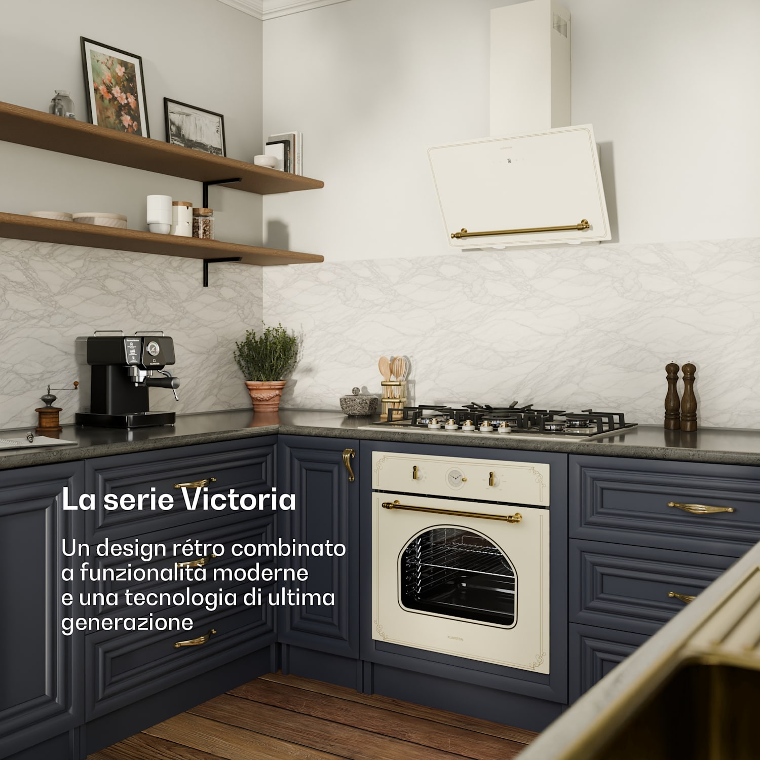 Victoria 5 - Piano cottura a gas, 5 fuochi, bruciatori Sabaf, vetroceramica, look rétro  75 cm | Vetro | Crema