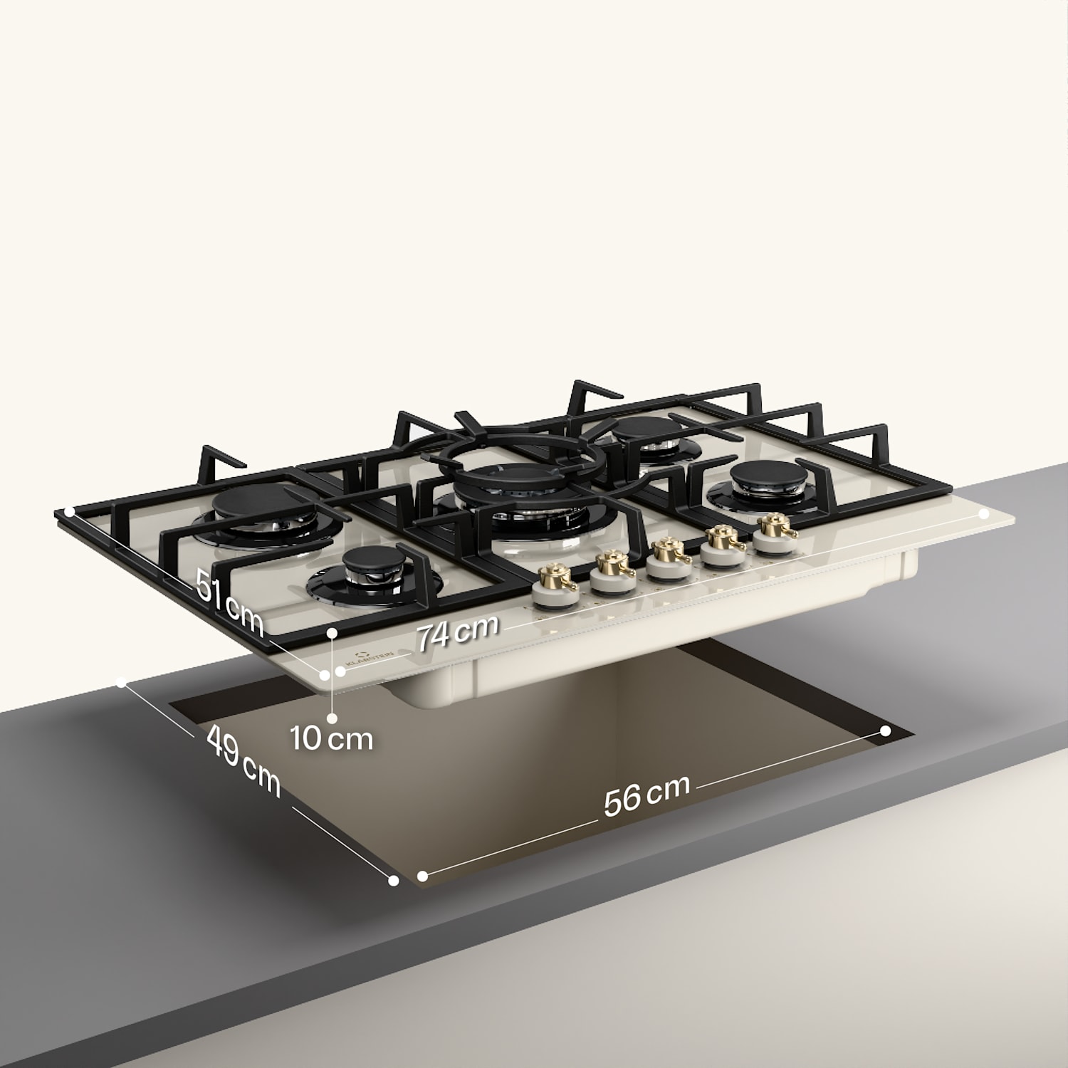 Victoria 5 - Piano cottura a gas, 5 fuochi, bruciatori Sabaf, vetroceramica, look rétro  75 cm | Vetro | Crema