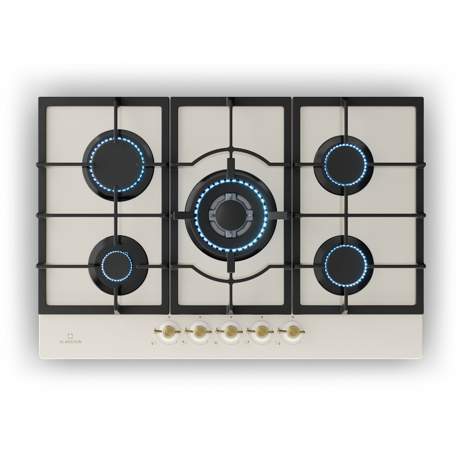 Victoria 5 Placa de gas 5 quemadores Sabaf vitrocerámica aspecto retro 75 cm | Cristal | Crema