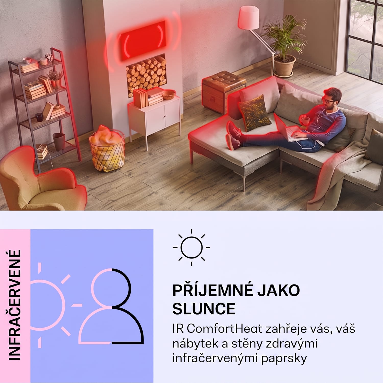 Wondersky, infračervený ohřívač, stropní, 60 x 6,5 x 60 cm (Š x V x H), 350 W, IP44 350 W | Jeden panel