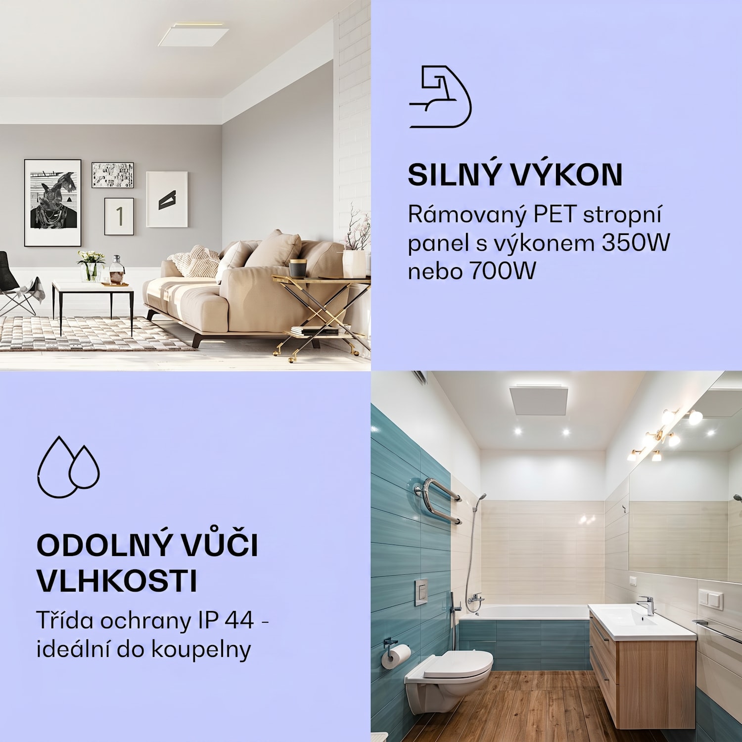 Wondersky, infračervený ohřívač, stropní, 60 x 6,5 x 60 cm (Š x V x H), 350 W, IP44 350 W | Jeden panel