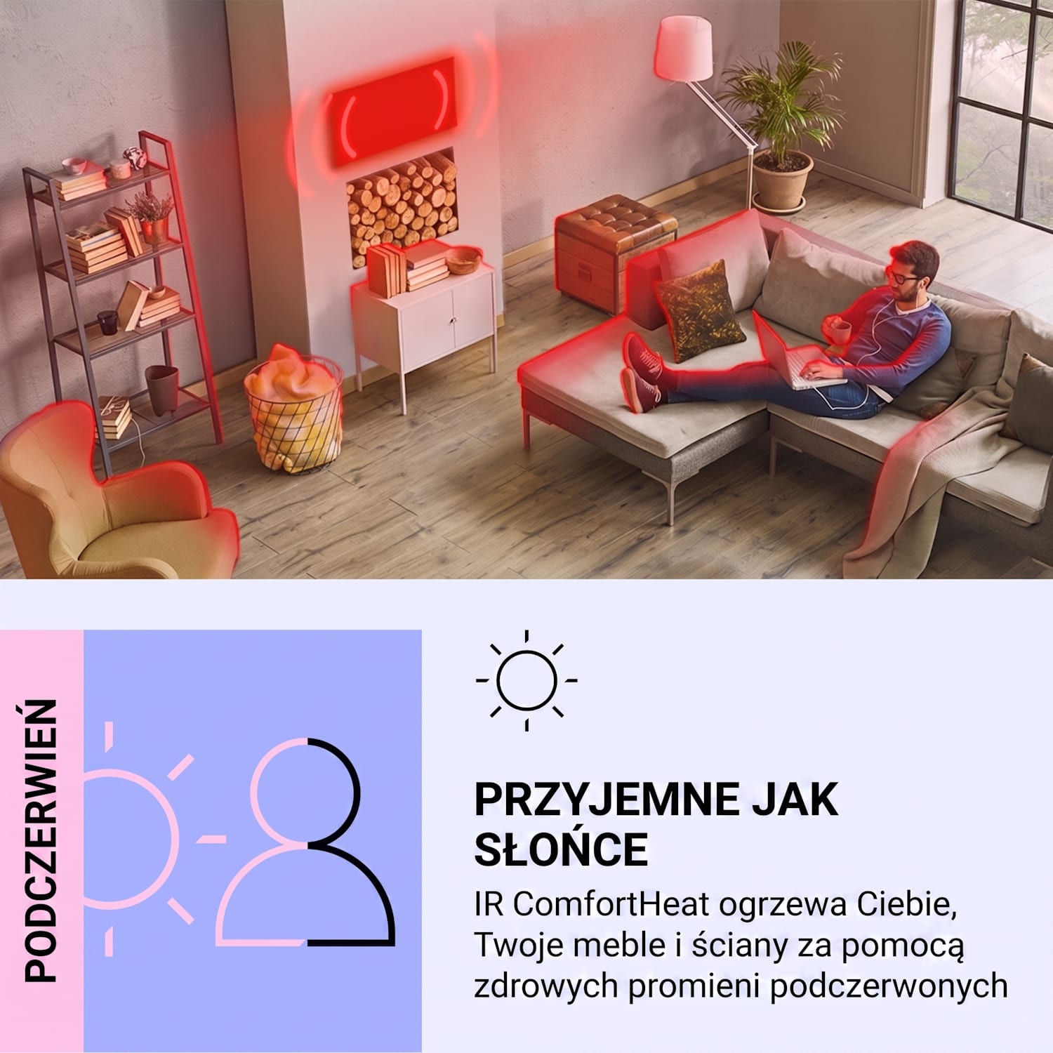 Wondersky, sufitowy panel grzewczy na podczerwień, grzejnik, 350 W, 60 x 6,5 x 60 cm, IP44 350 W | Pojedynczy panel