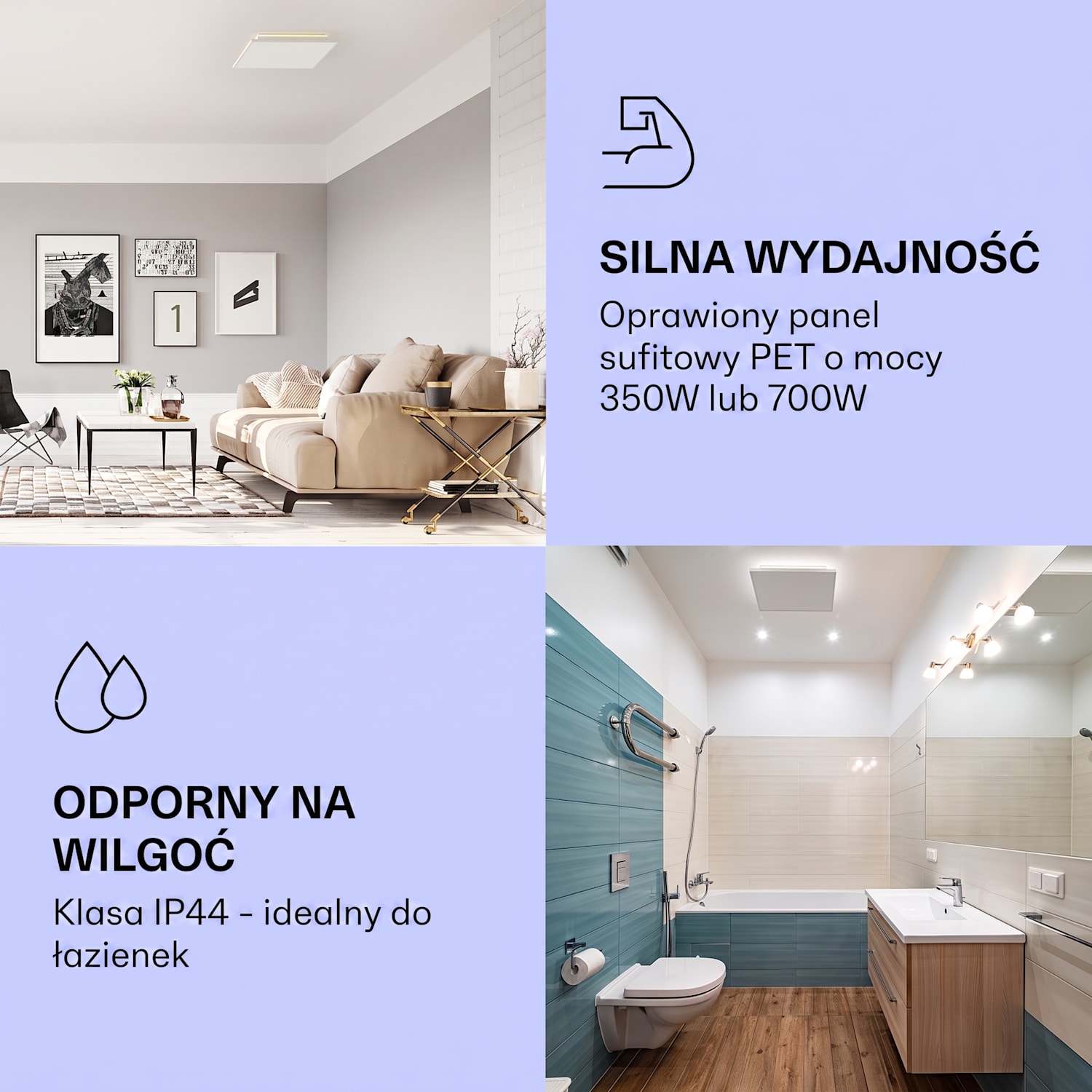 Wondersky, sufitowy panel grzewczy na podczerwień, grzejnik, 350 W, 60 x 6,5 x 60 cm, IP44 350 W | Pojedynczy panel