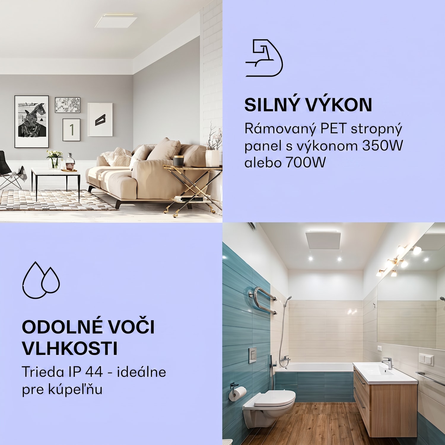 Wondersky, infračervený stropný ohrievač, 60 x 6,5 x 60 cm (ŠxVxH), 350 W, IP44 350 W | Jeden panel