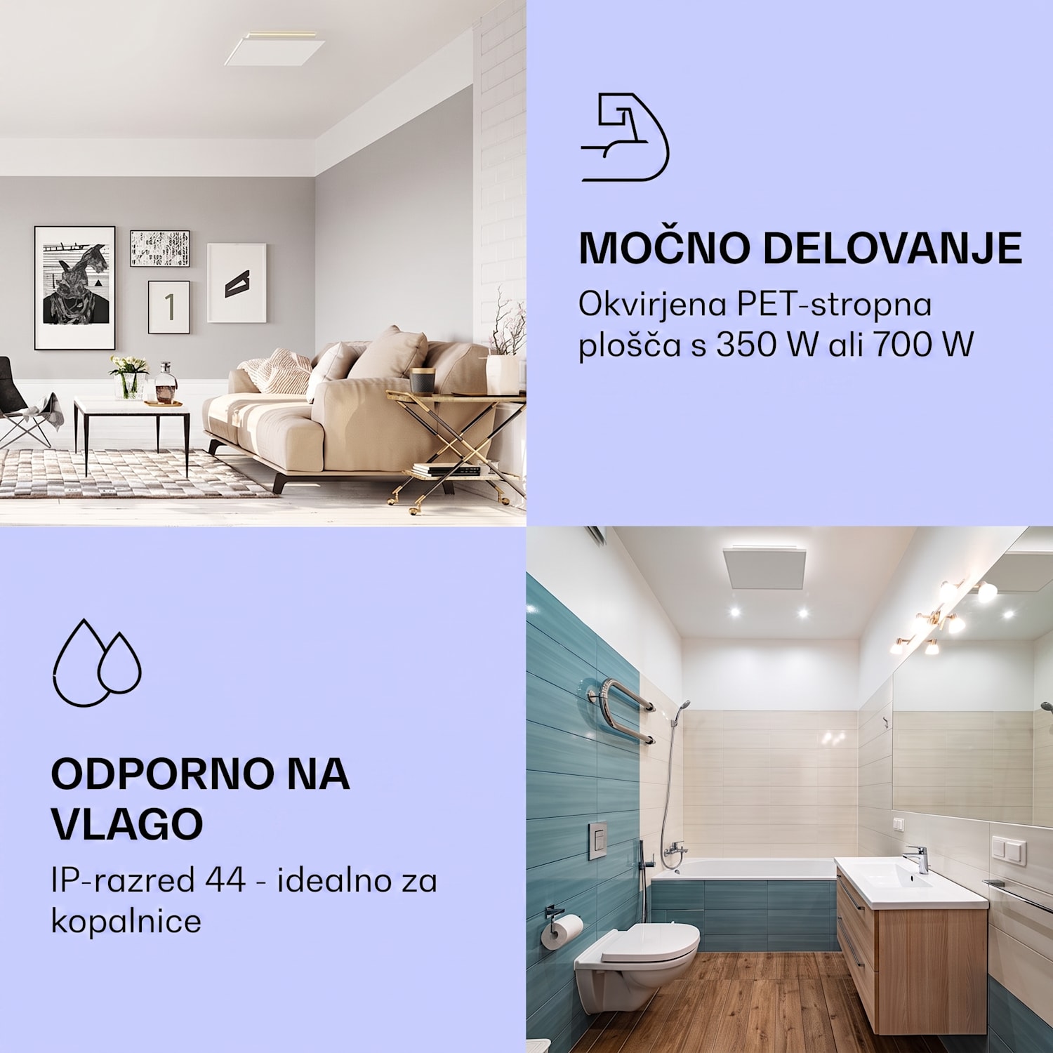 Wondersky, infrardeči stropni grelec, 350W, 60 x 6,5 x 60 cm (ŠxVxG), IP44 350 W | Enojni panel