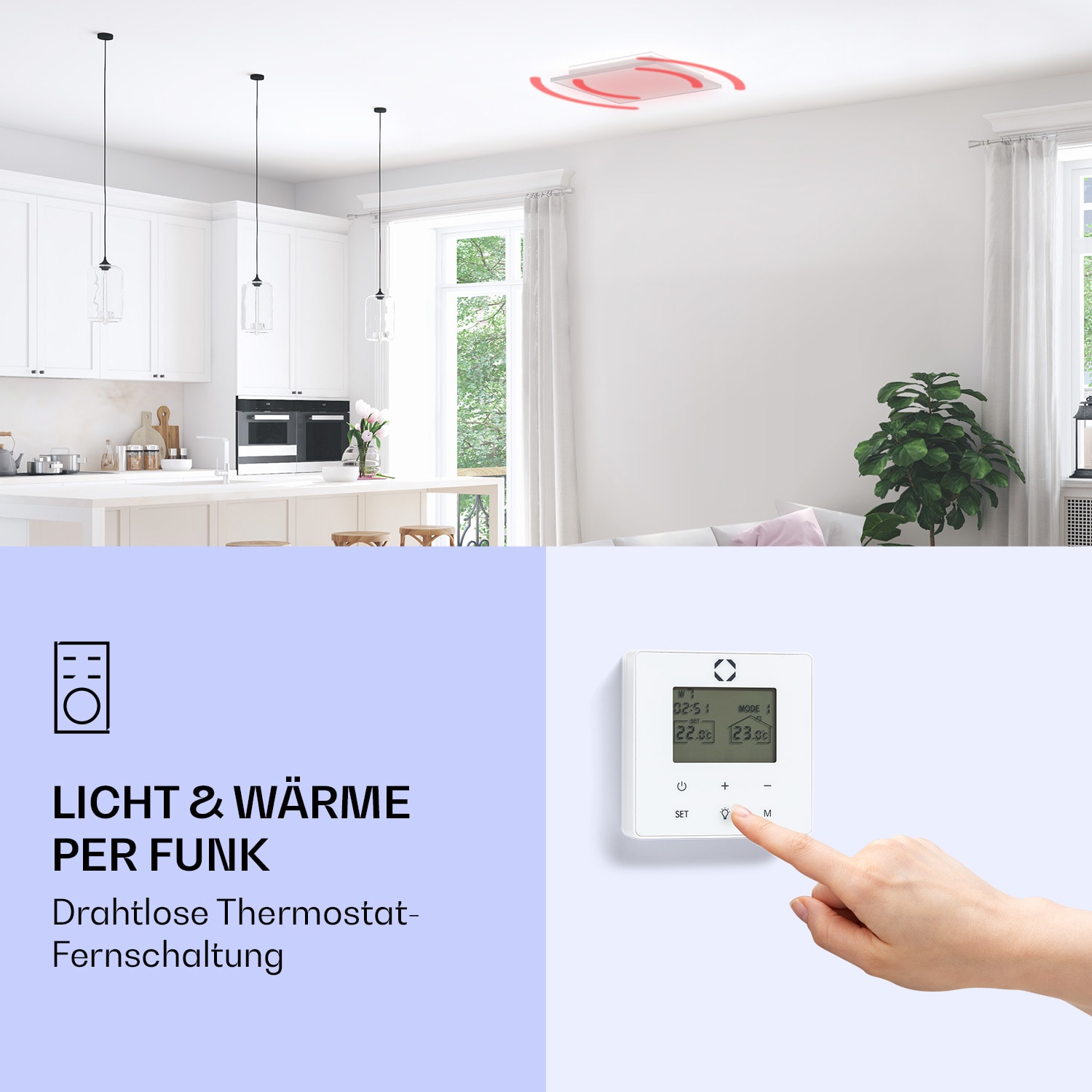 Radiateur infrarouge de plafond Wondersky lot de 2 350 W 60 x 6,5 x 60 cm (LxHxP) IP44 350 W | Panneau double