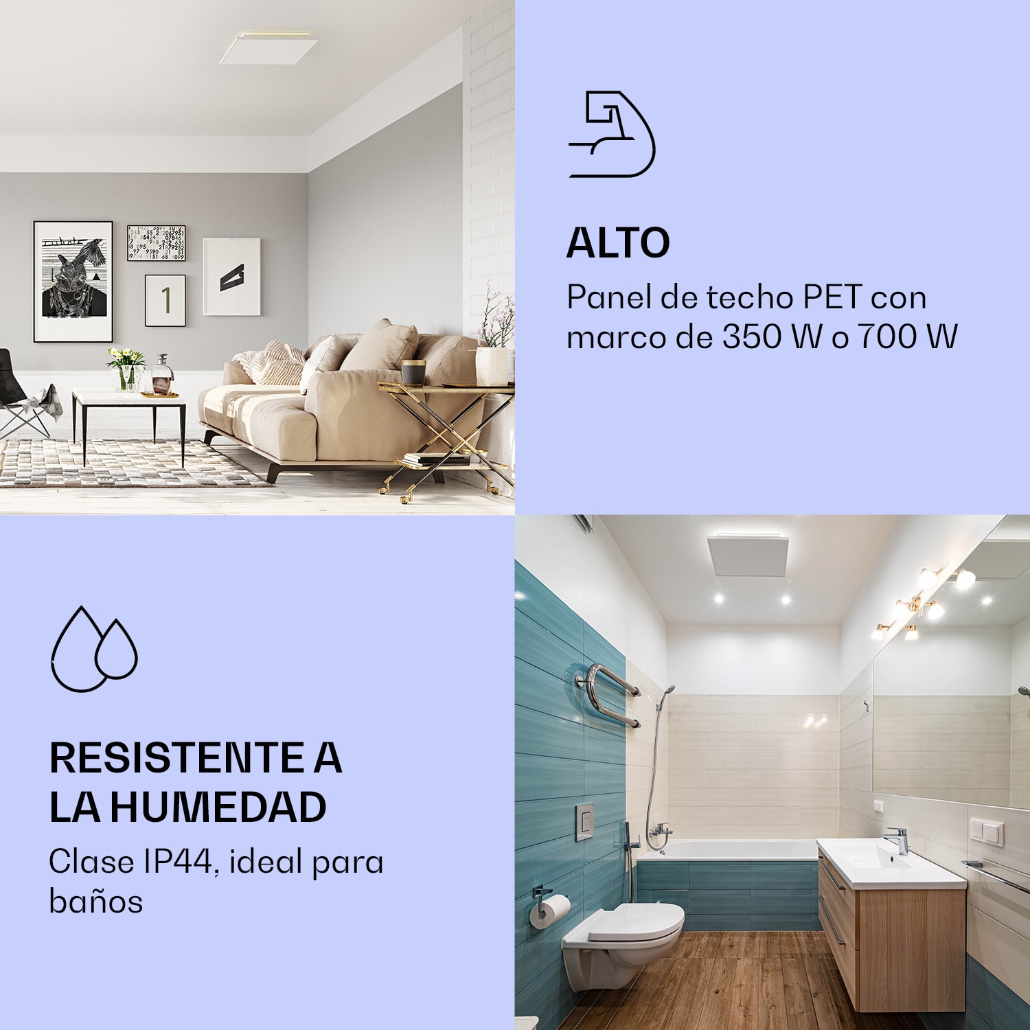 Calefactor por infrarrojos de techo Wondersky Juego de 2 350W 60 x 6,5 x 60 cm (ancho x alto x fondo)  IP44 350 W | Panel doble