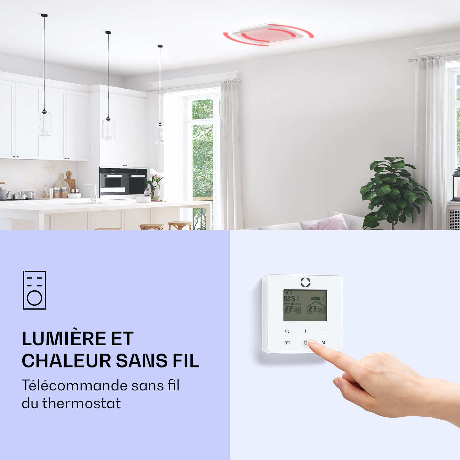 Radiateur infrarouge de plafond Wondersky lot de 2 350 W 60 x 6,5 x 60 cm (LxHxP) IP44 350 W | Panneau double