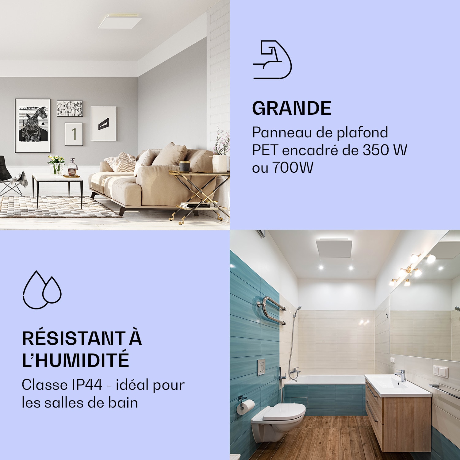 Radiateur infrarouge de plafond Wondersky lot de 2 350 W 60 x 6,5 x 60 cm (LxHxP) IP44 350 W | Panneau double