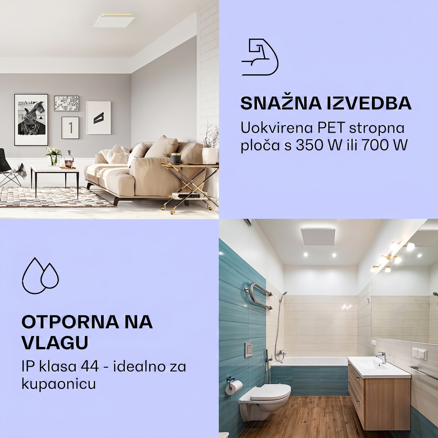 Wondersky, stropni infracrveni grijač, set od 2 grijača, 350W, 60 x 6,5 x 60 cm (Š x V x D), IP44 350 W | Dvostruka ploča