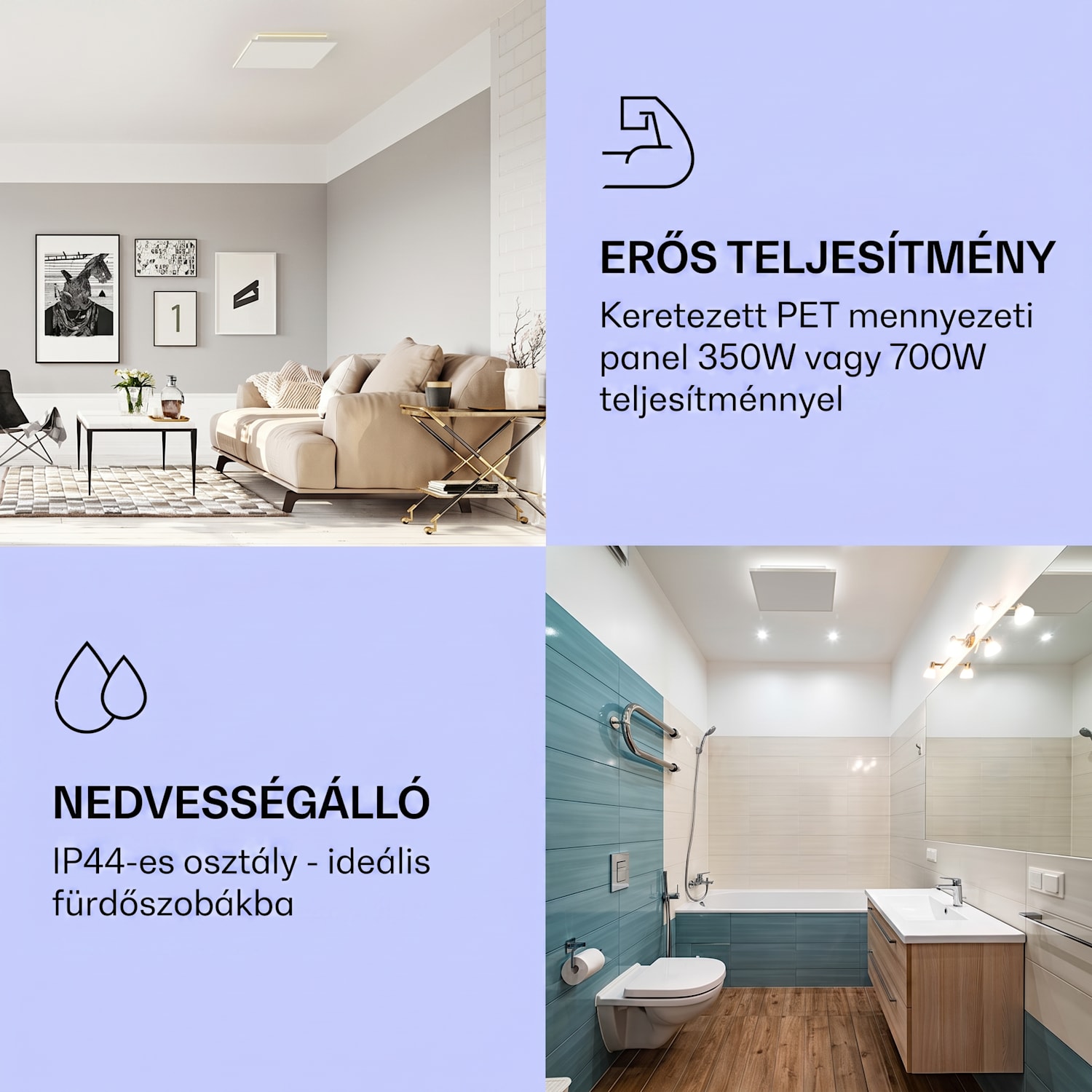 Wondersky, infravörös mennyezeti hősugárzó, 2 darabos szett , 60 x 6,5 x 60 cm (Sz x M x H), 350 W, IP45 350 W | Kétszeres panel