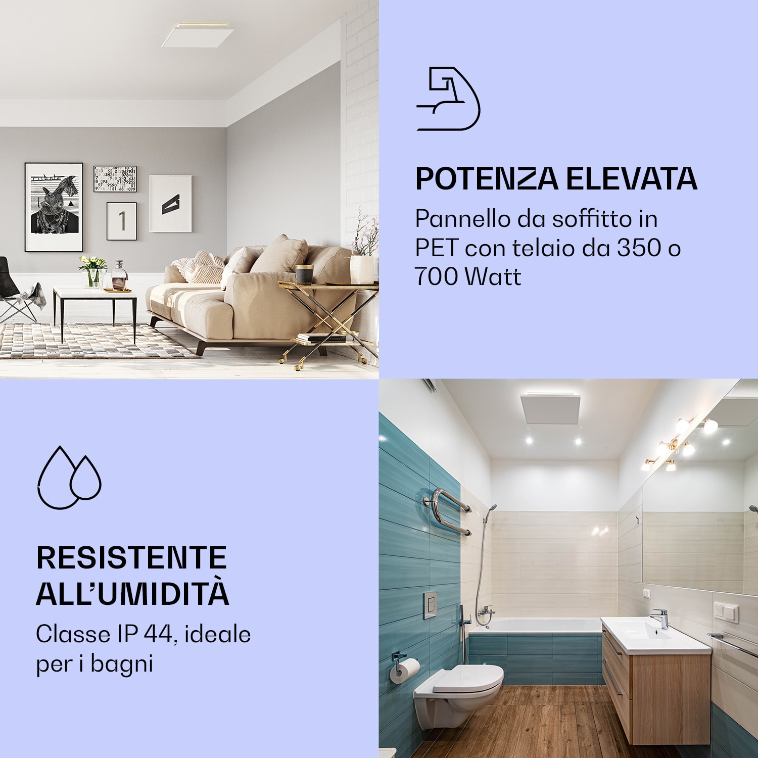 Wondersky - Pannello riscaldante a infrarossi da soffitto, set da 2 pz., 350 W, 60 x 6,5 x 60 cm (LxAxP) IP44 350 W | Pannello doppio