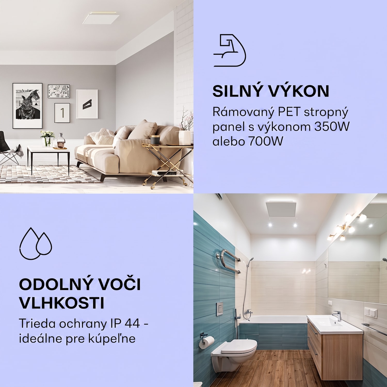 Wondersky, infračervený stropný ohrievač, súprava 2 ohrievačov, 60 x 6,5 x 60 cm (Š x V x H), 350 W, IP44 350 W | Dvojpanel