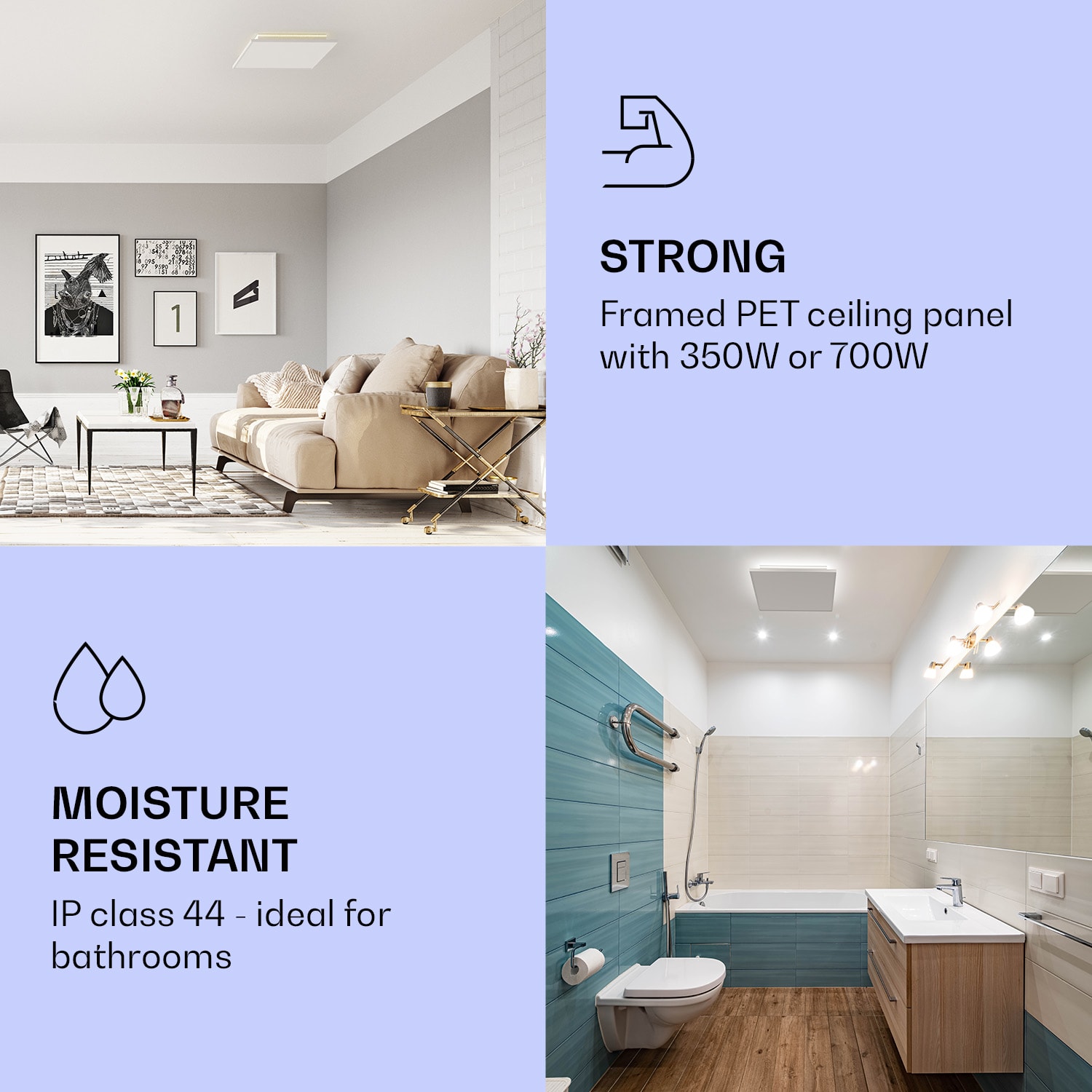 Wondersky, infračervený stropný ohrievač, súprava 2 ohrievačov, 60 x 6,5 x 60 cm (Š x V x H), 350 W, IP44 350 W | Dvojpanel