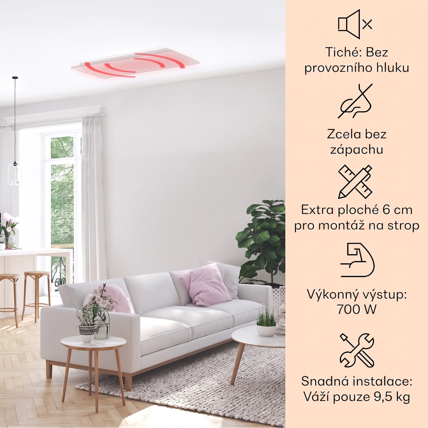 Wondersky, infračervený ohřívač, stropní, 120 x 60 x 6,5 cm (Š x V x H), 750 W, IP44 700 W | Jeden panel