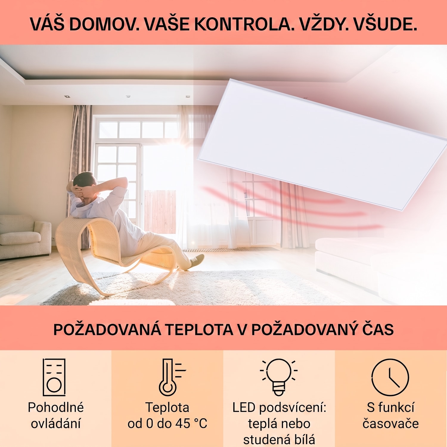 Wondersky, infračervený ohřívač, stropní, 120 x 60 x 6,5 cm (Š x V x H), 750 W, IP44 700 W | Jeden panel