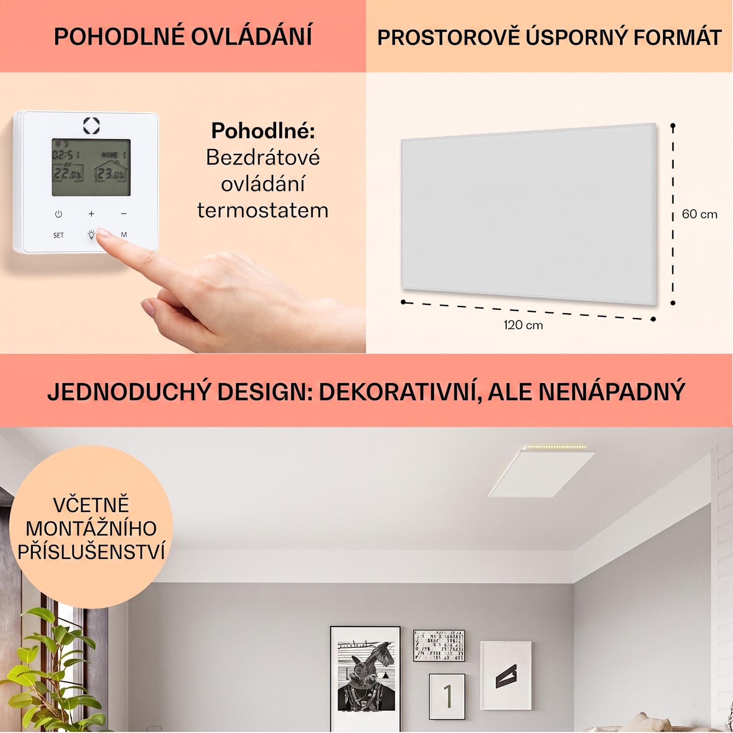 Wondersky, infračervený ohřívač, stropní, 120 x 60 x 6,5 cm (Š x V x H), 750 W, IP44 700 W | Jeden panel