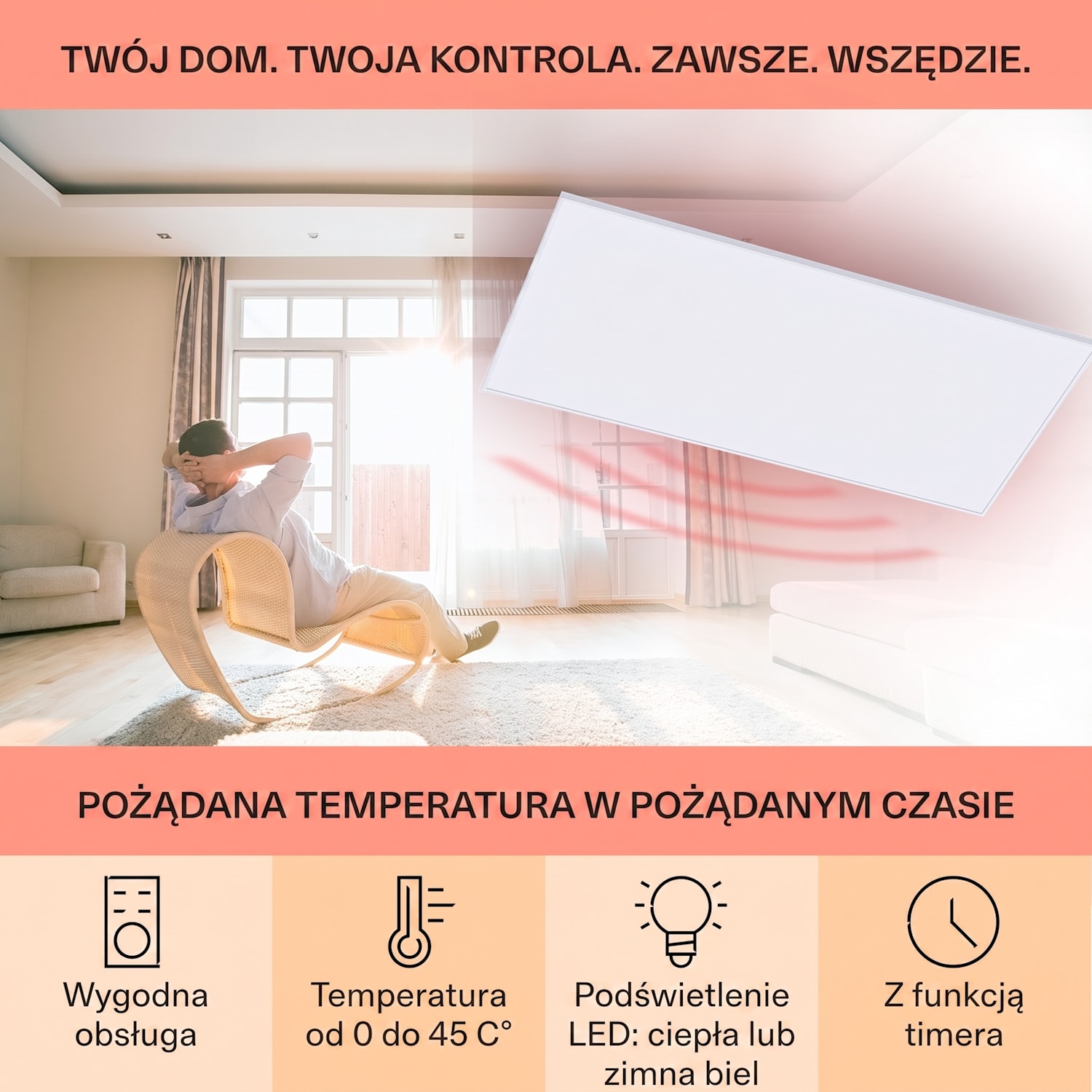 Wondersky, sufitowy panel grzewczy na podczerwień, grzejnik, 700 W, 120 x 60 x 6,5 cm, IP44 700 W | Pojedynczy panel
