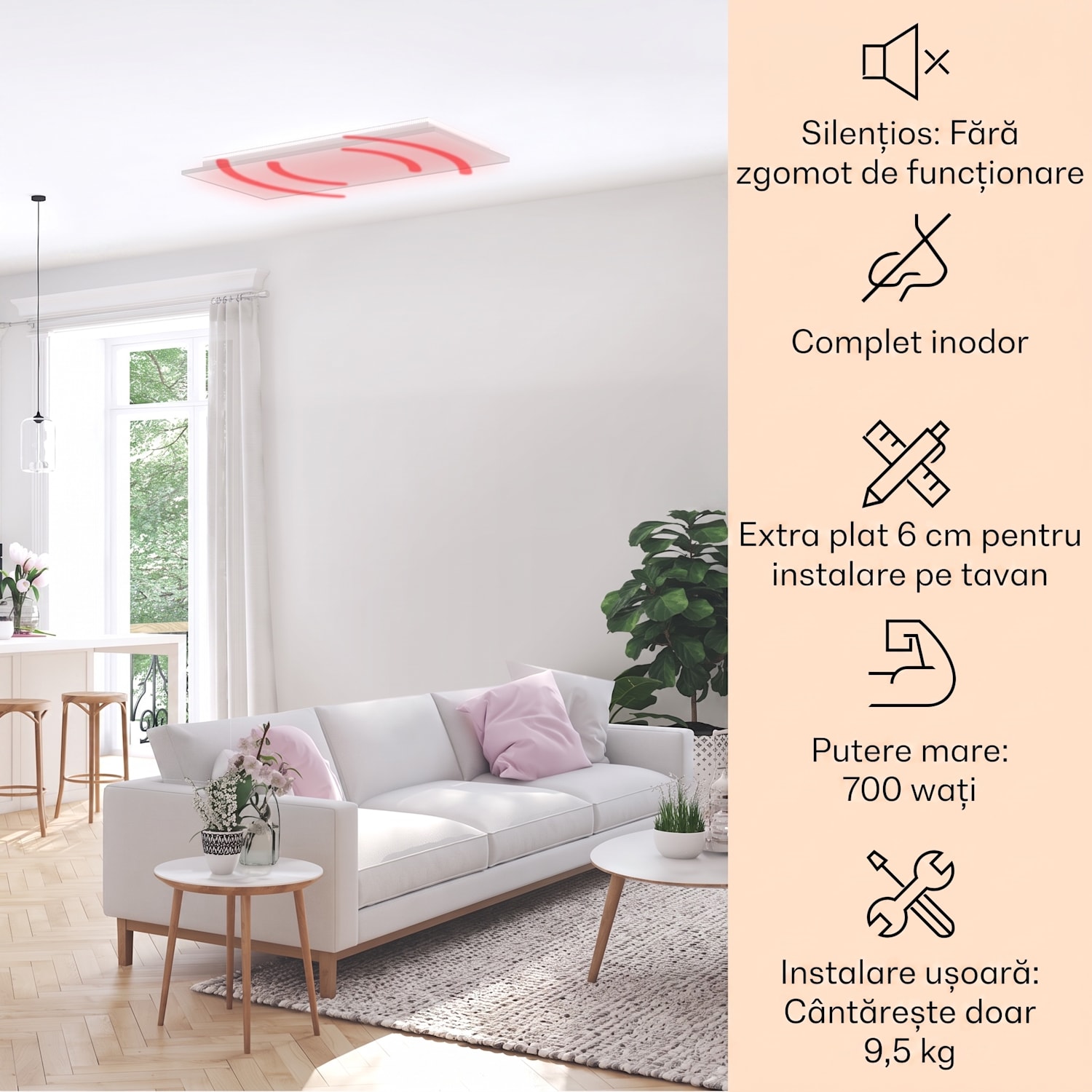 Wondersky, Încălzitor infraroșu de tavan, 700 W, 120 x 60 x 6,5 cm (L x Î x l), IP44 700 W | Panou unic