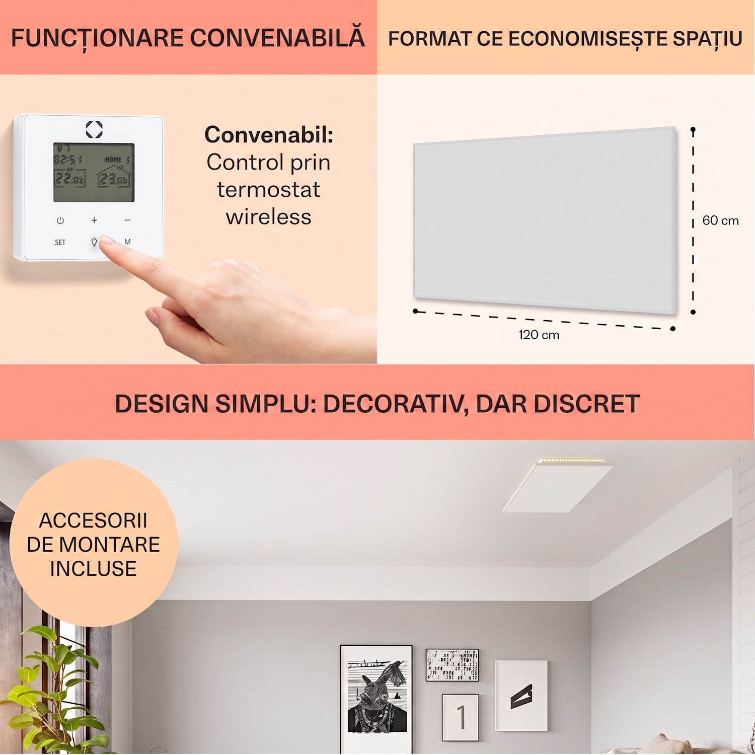 Wondersky, Încălzitor infraroșu de tavan, 700 W, 120 x 60 x 6,5 cm (L x Î x l), IP44 700 W | Panou unic
