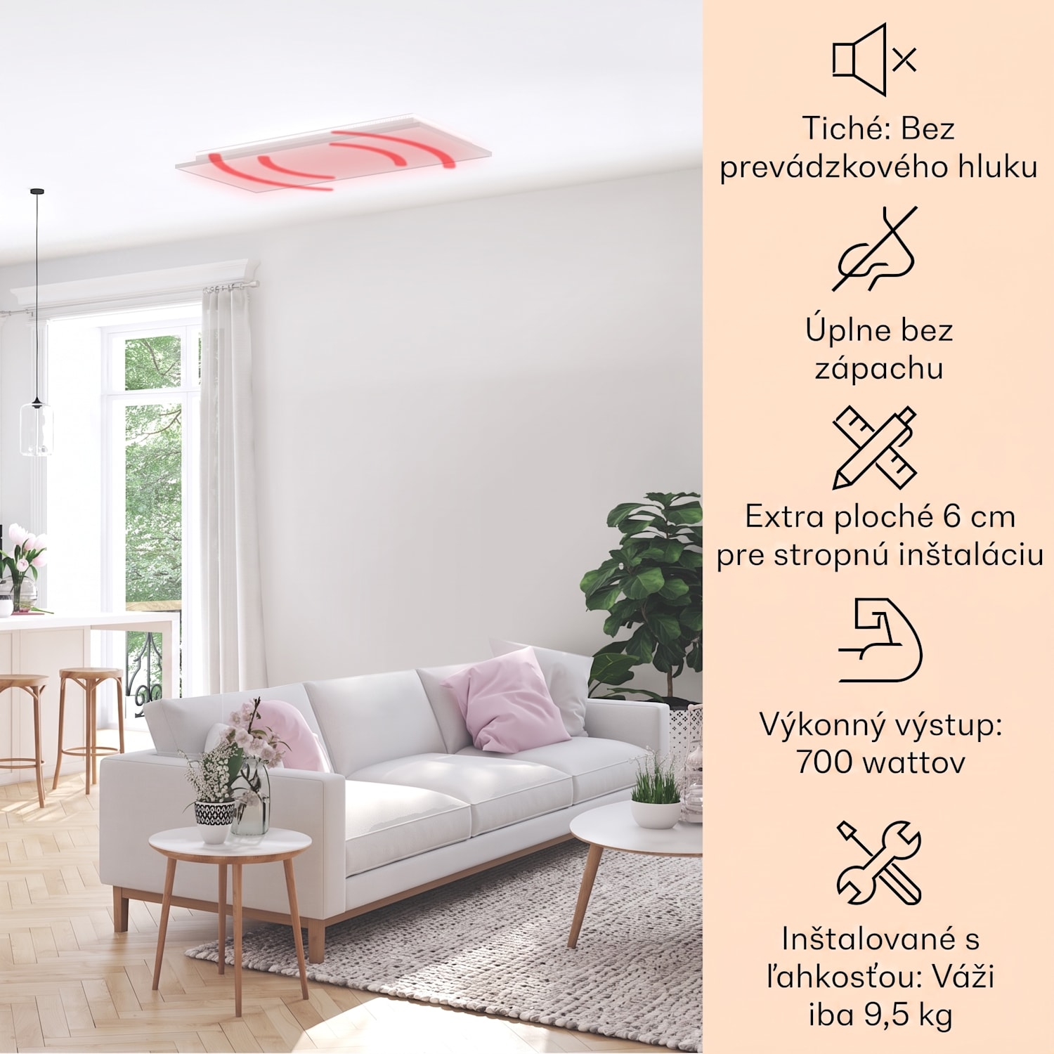 Wondersky, infračervený stropný ohrievač, 120 x 60 x 6,5 cm (Š x V x H), 700 W, IP44 700 W | Jeden panel