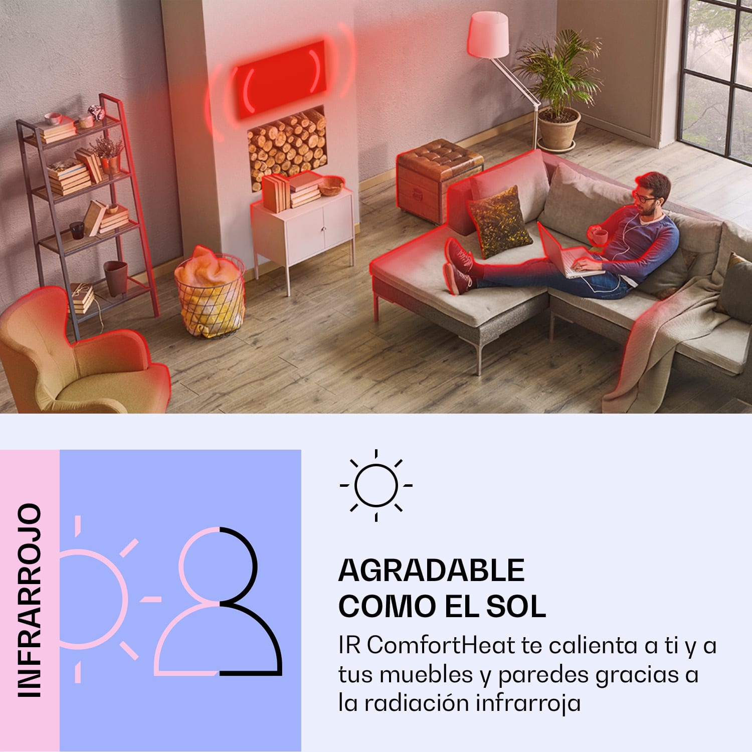 Calefactor por infrarrojos de techo Wondersky 700W Juego de 2 60 x 6 x 120 cm (ancho x alto x fondo) IP44 700 W | Panel doble