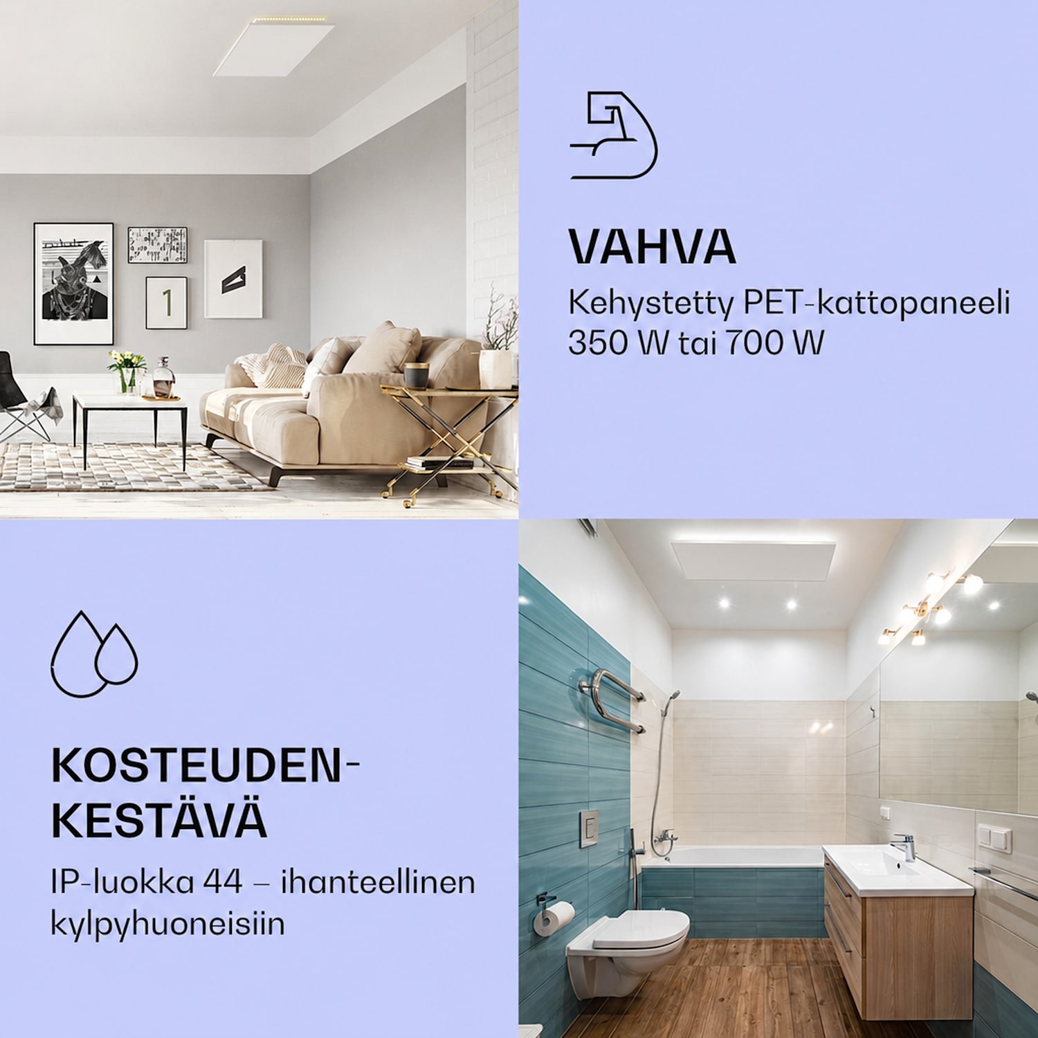 Wondersky infrapunalämmitin kattoon 2 kpl setti 700 W 60 x 6 x 120 cm (leveys x korkeus x syvyys) IP44 700 W | Kaksoispaneeli