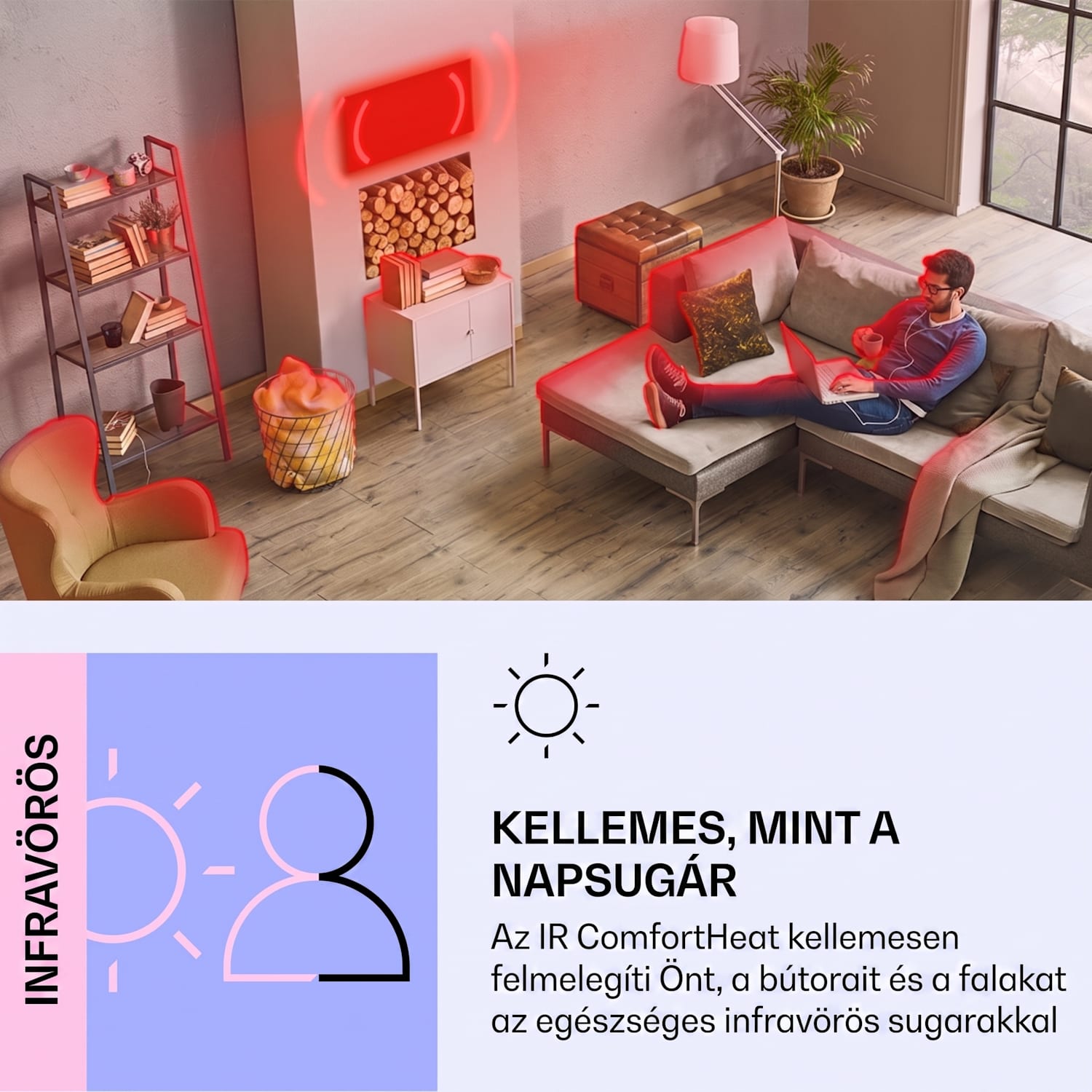 Wondersky, infravörös mennyezeti hősugárzó, 2 darabos szett , 60 x 6 x 120 cm (Sz x M x H), 700 W, IP44 700 W | Kétszeres panel