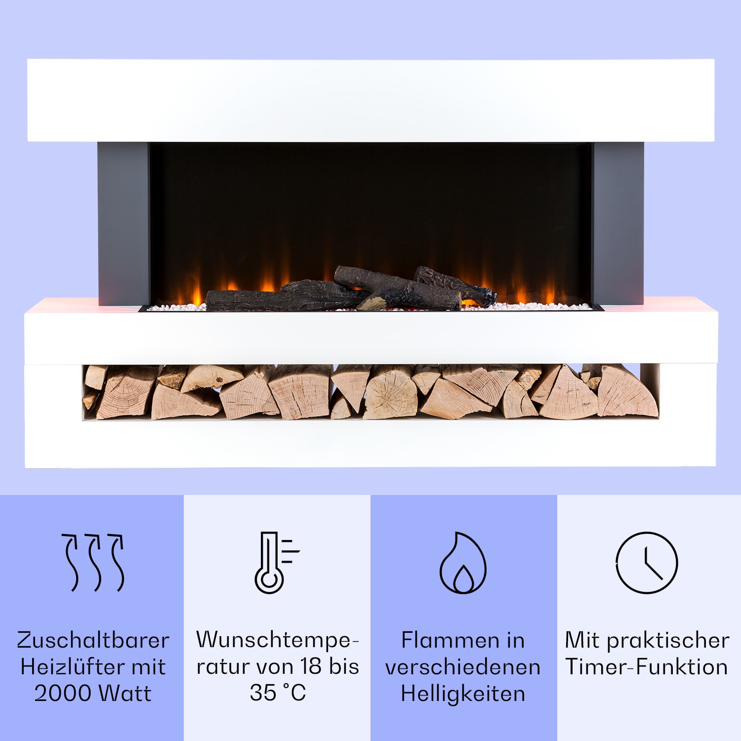 Studio Light & Fire 3 Smart Kamin 1000/2000W MDF WiFi-Steuerung Klassisch | Ja | Weiß