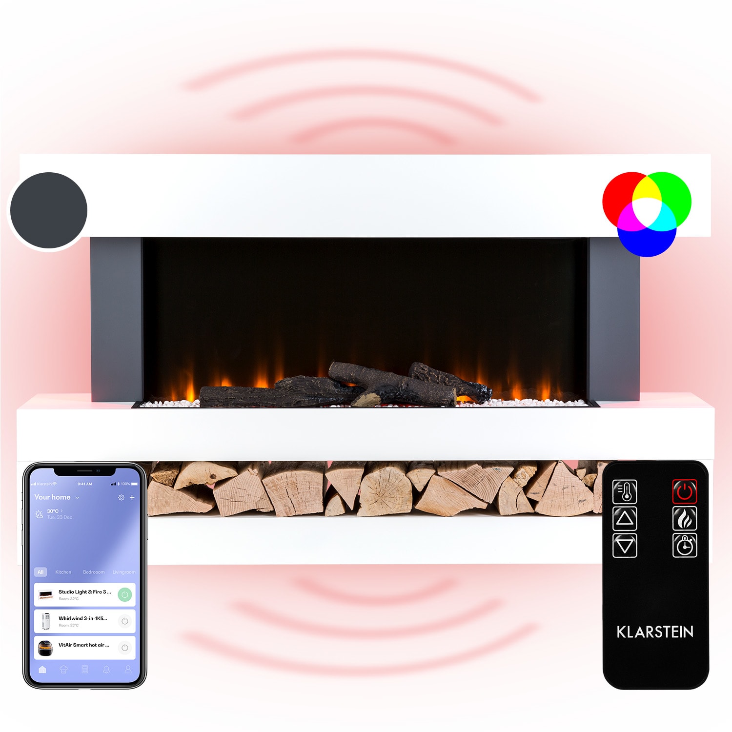Studio Light & Fire 3 Smart -takka 1000/2000 W MDF WiFi-ohjaus Klassinen | kyllä | Valkoinen