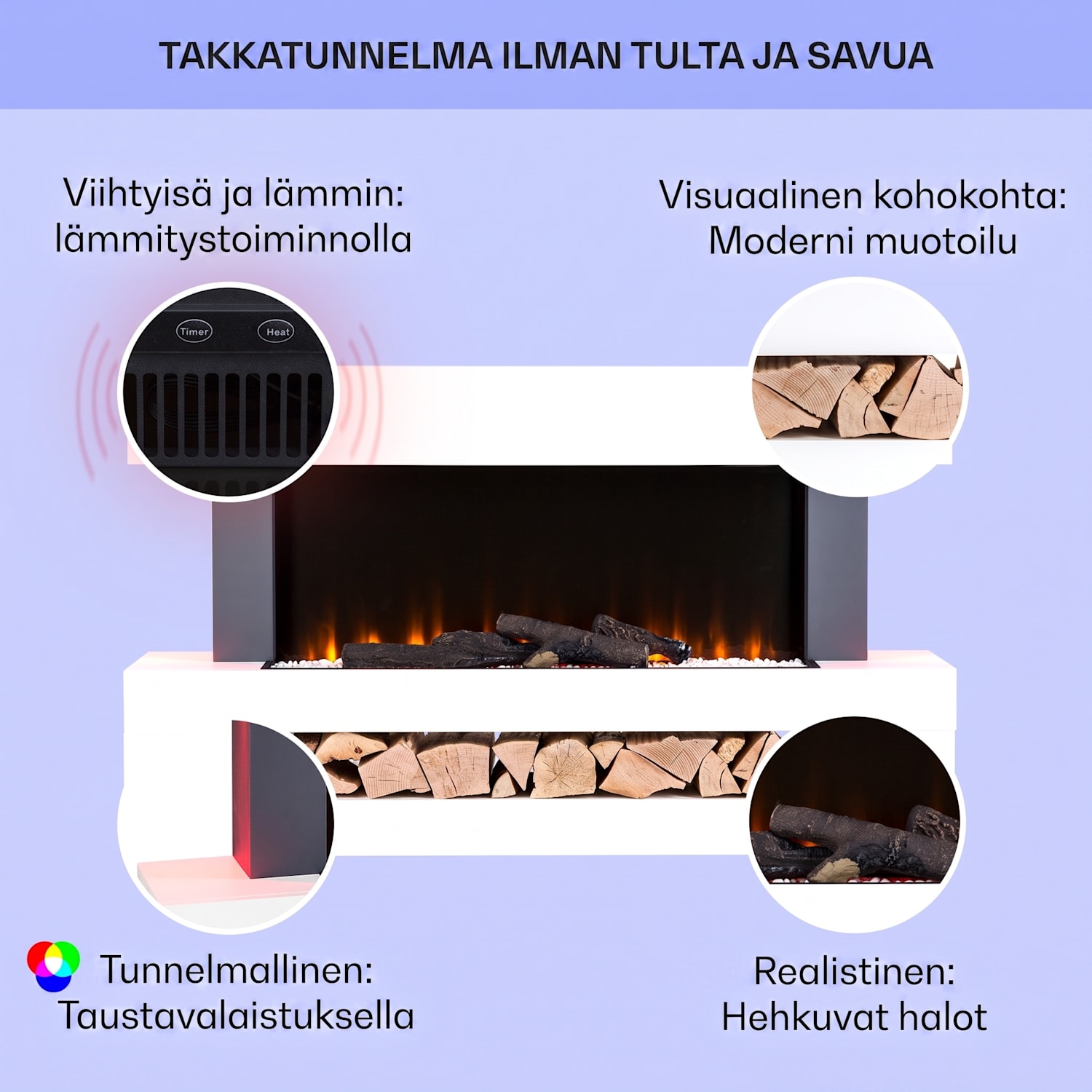 Studio Light & Fire 3 Smart -takka 1000/2000 W MDF WiFi-ohjaus Klassinen | kyllä | Valkoinen