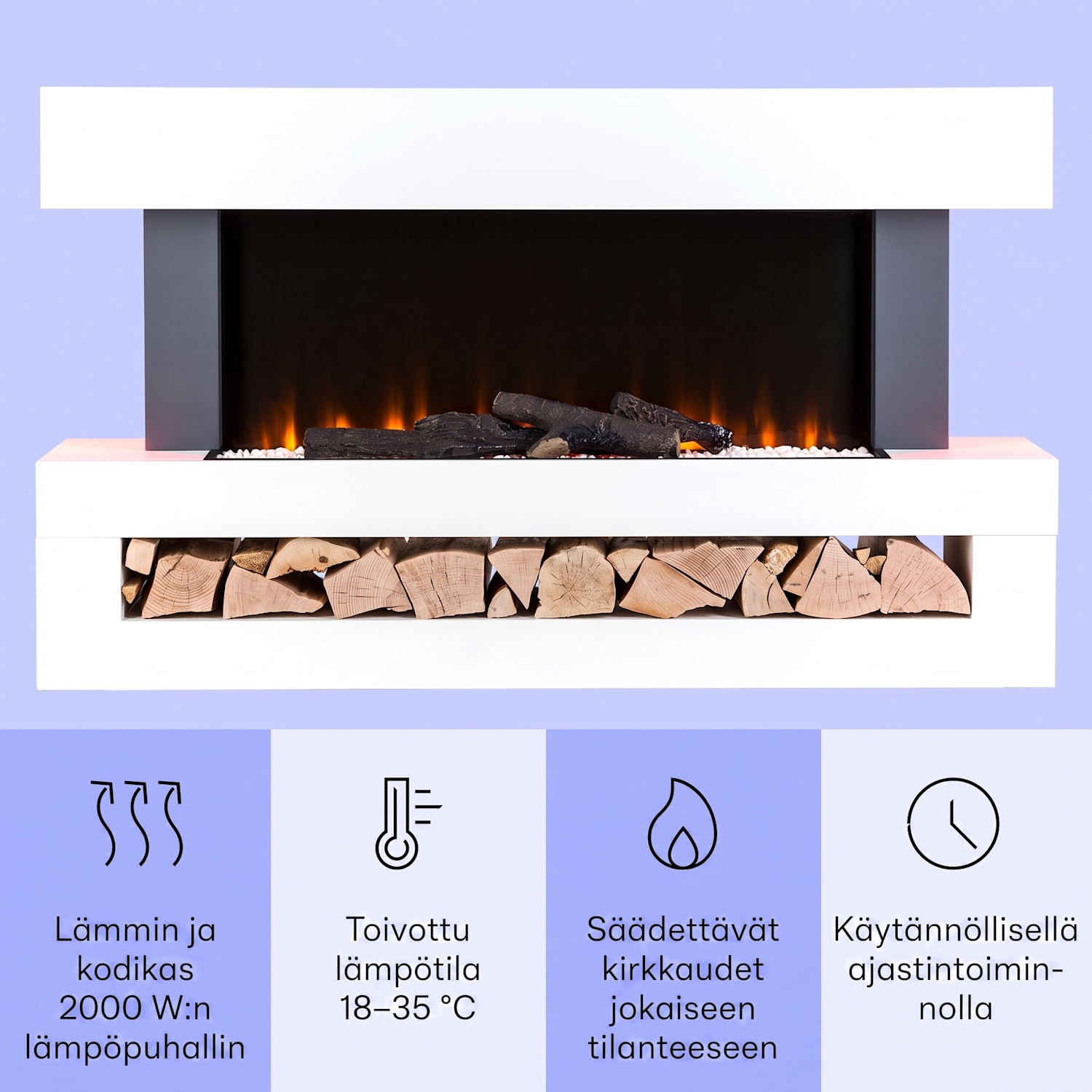 Studio Light & Fire 3 Smart -takka 1000/2000 W MDF WiFi-ohjaus Klassinen | kyllä | Valkoinen