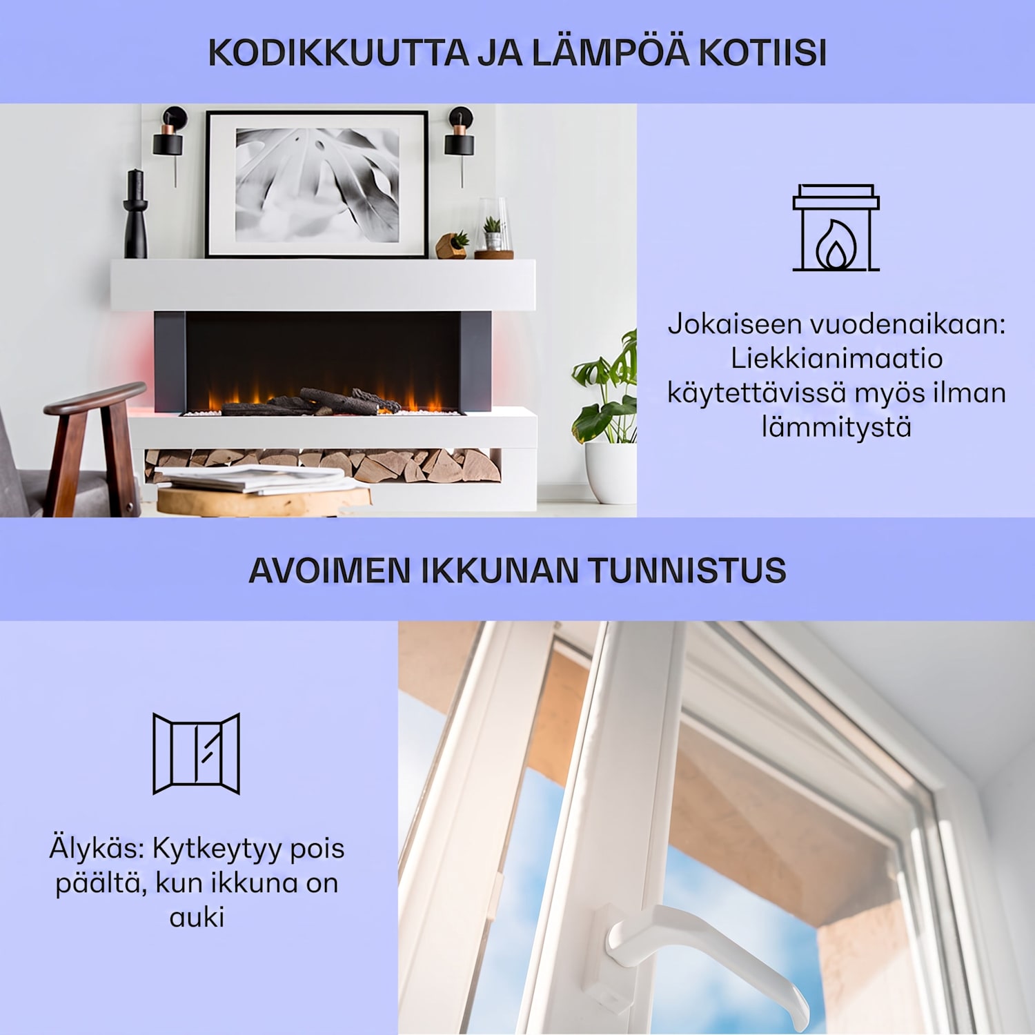 Studio Light & Fire 3 Smart -takka 1000/2000 W MDF WiFi-ohjaus Klassinen | kyllä | Valkoinen
