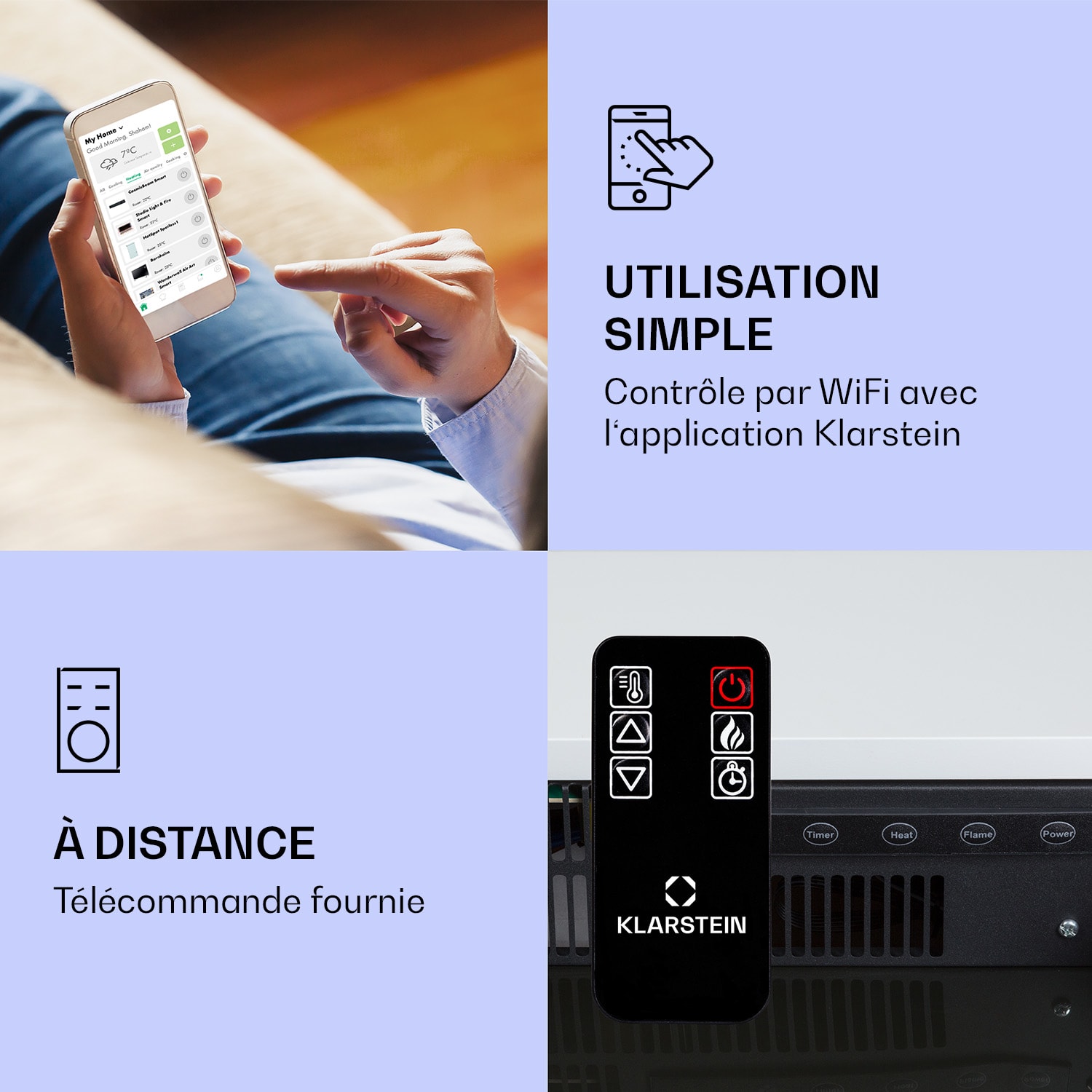 Studio Light & Fire 3 Cheminée smart 1000/2000W MDF Commande WiFi Classique | Oui | Blanc