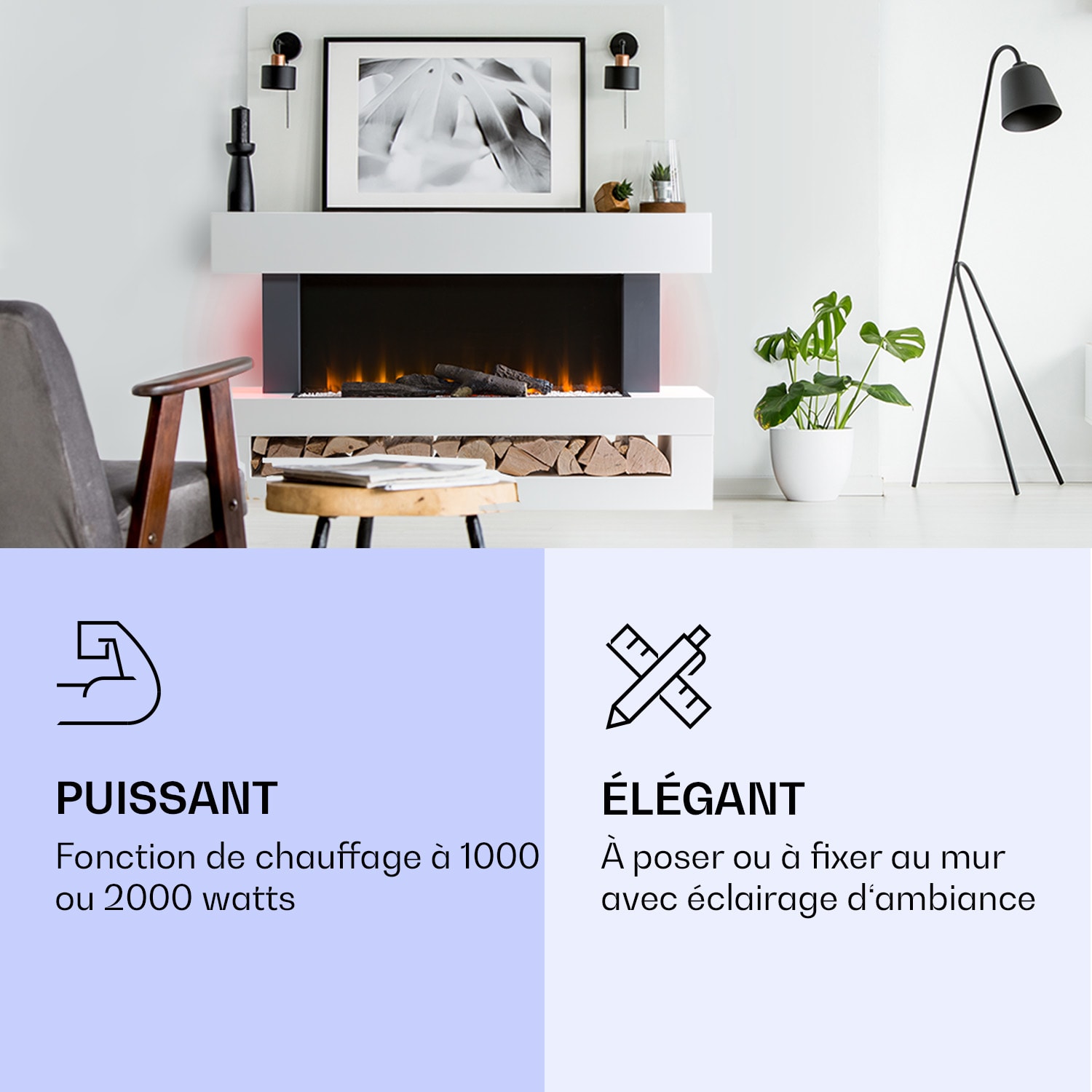 Studio Light & Fire 3 Cheminée smart 1000/2000W MDF Commande WiFi Classique | Oui | Blanc