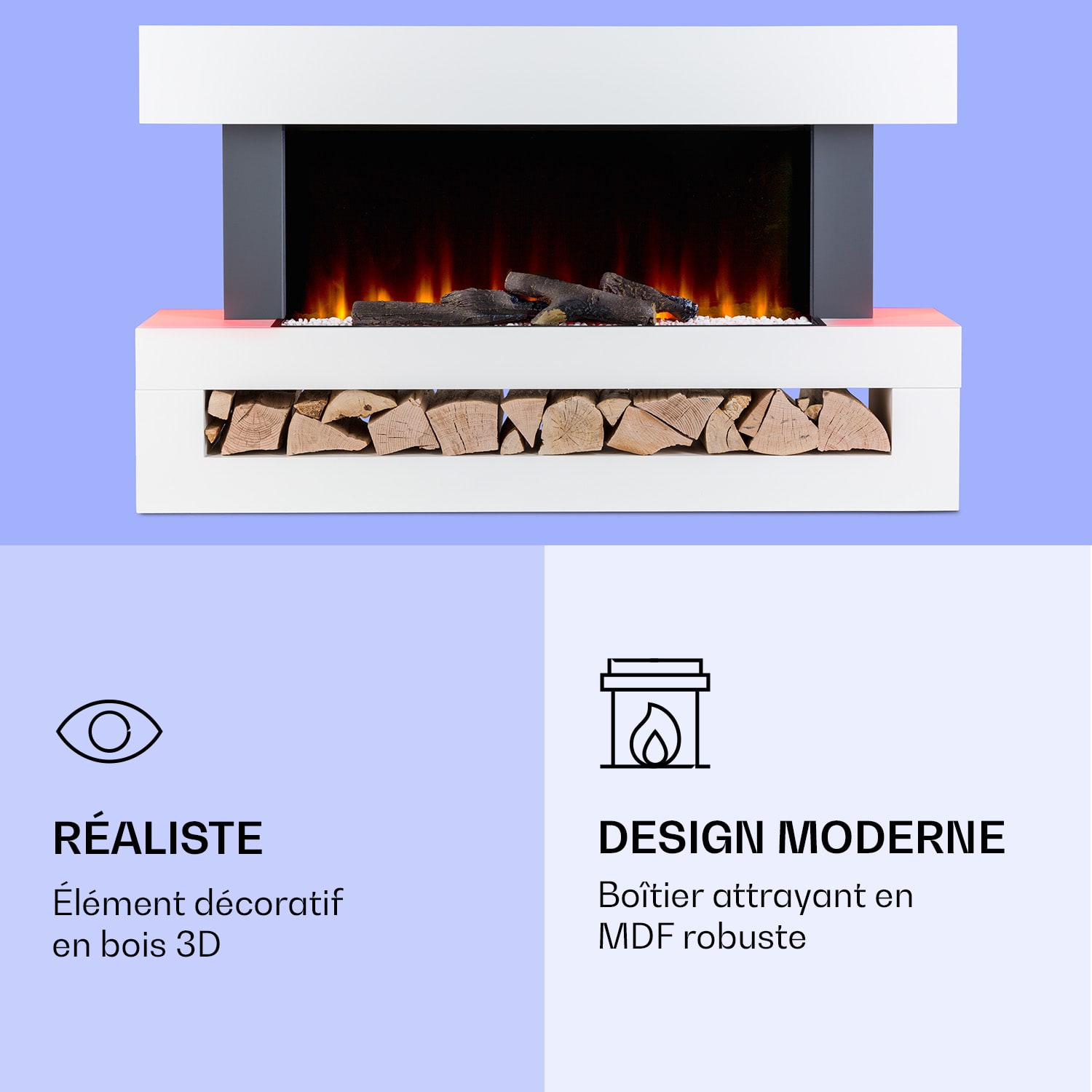 Studio Light & Fire 3 Cheminée smart 1000/2000W MDF Commande WiFi Classique | Oui | Blanc