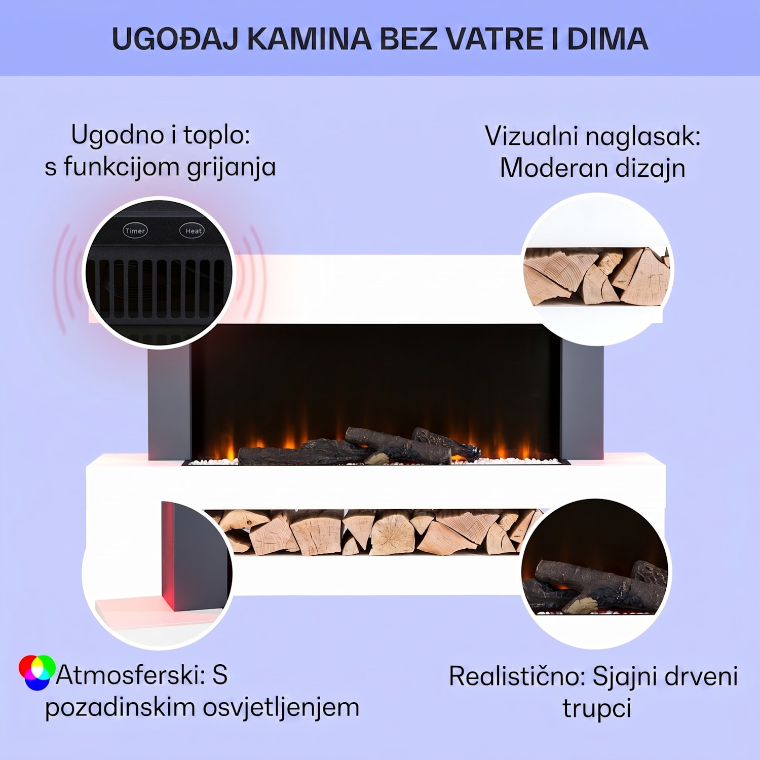 Studio Light & Fire 3 Smart, kamin, 1000/2000W, MDF, WiFi Control klasična | Da | Bijela